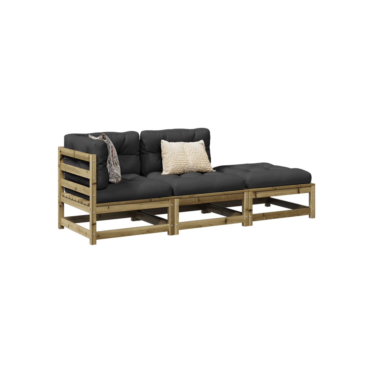 Salon de jardin 3 pcs avec coussins bois de pin imprégné