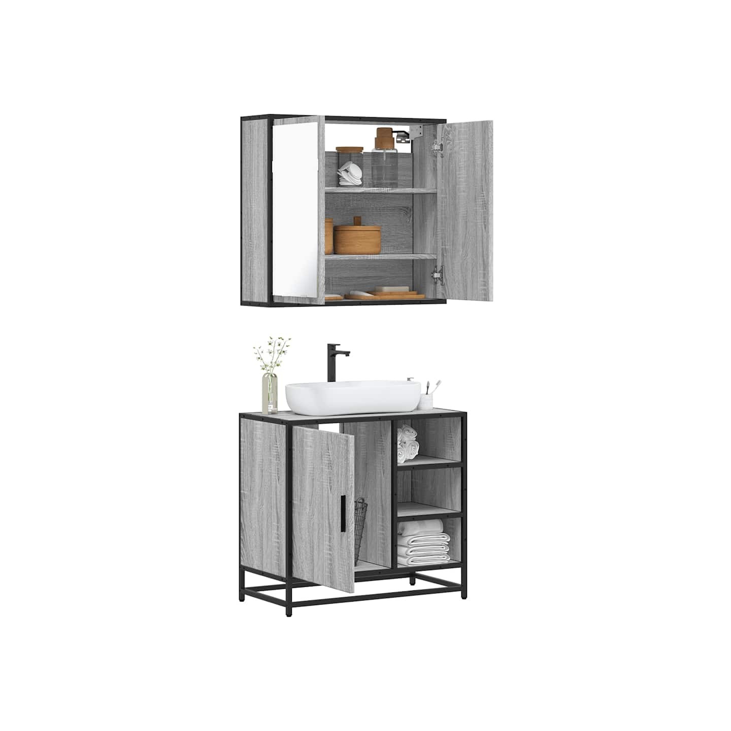 Ensemble de meubles de salle de bain 2 pcs Sonoma gris