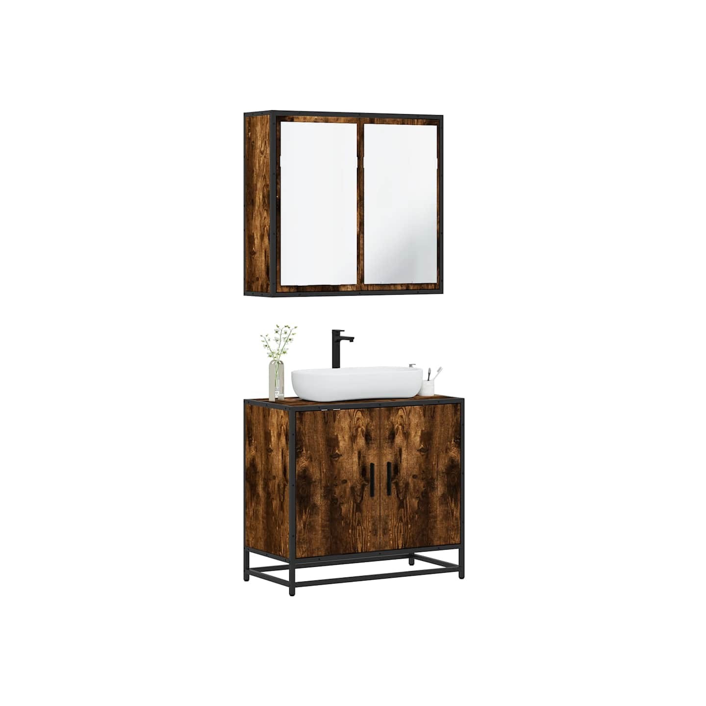Ensemble de meubles de salle de bain 2 pcs Chêne fumé