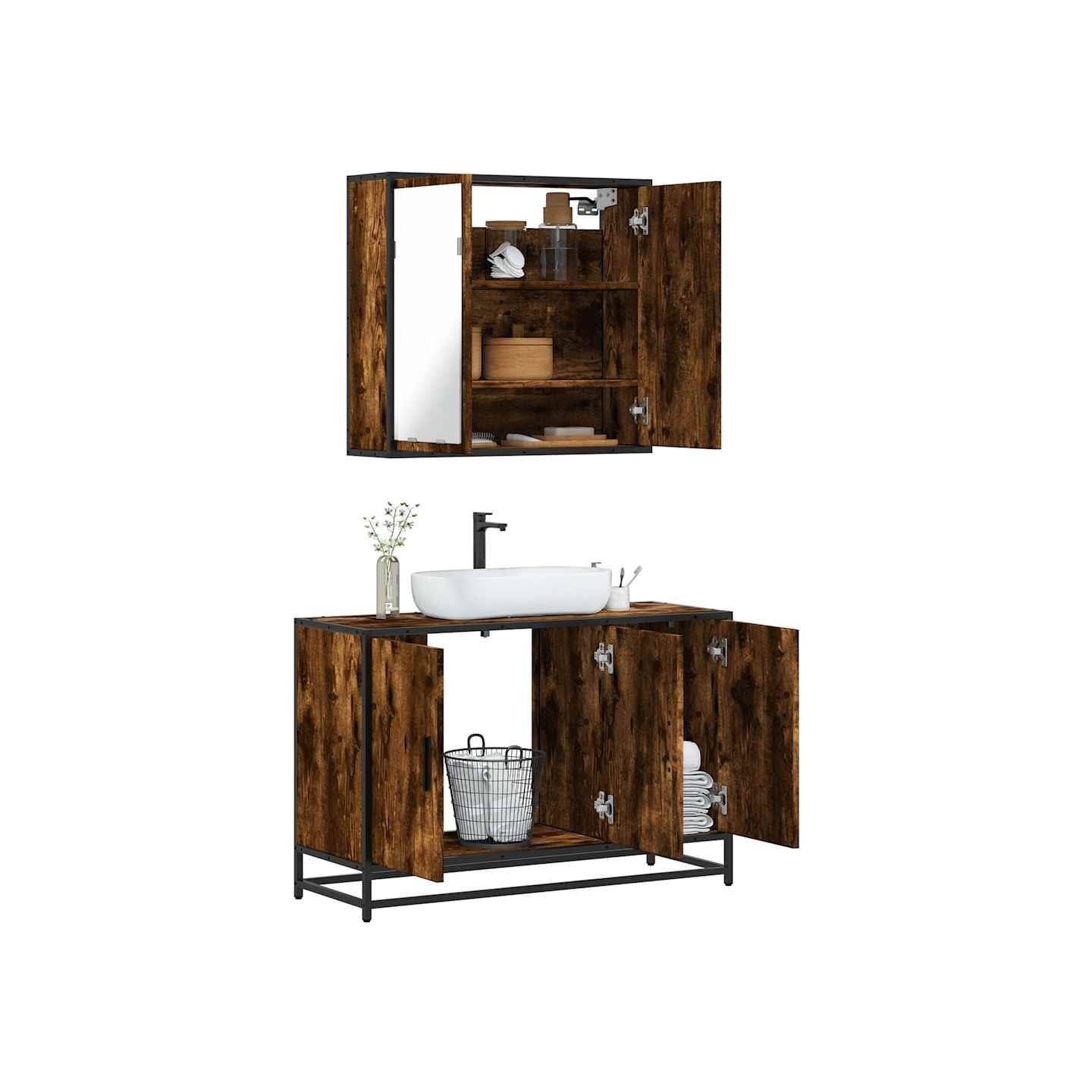 Ensemble de meubles de salle de bain 2 pcs Chêne fumé