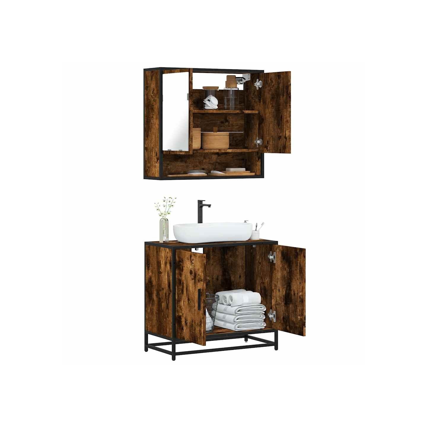 Ensemble de meubles de salle de bain 2 pcs Chêne fumé