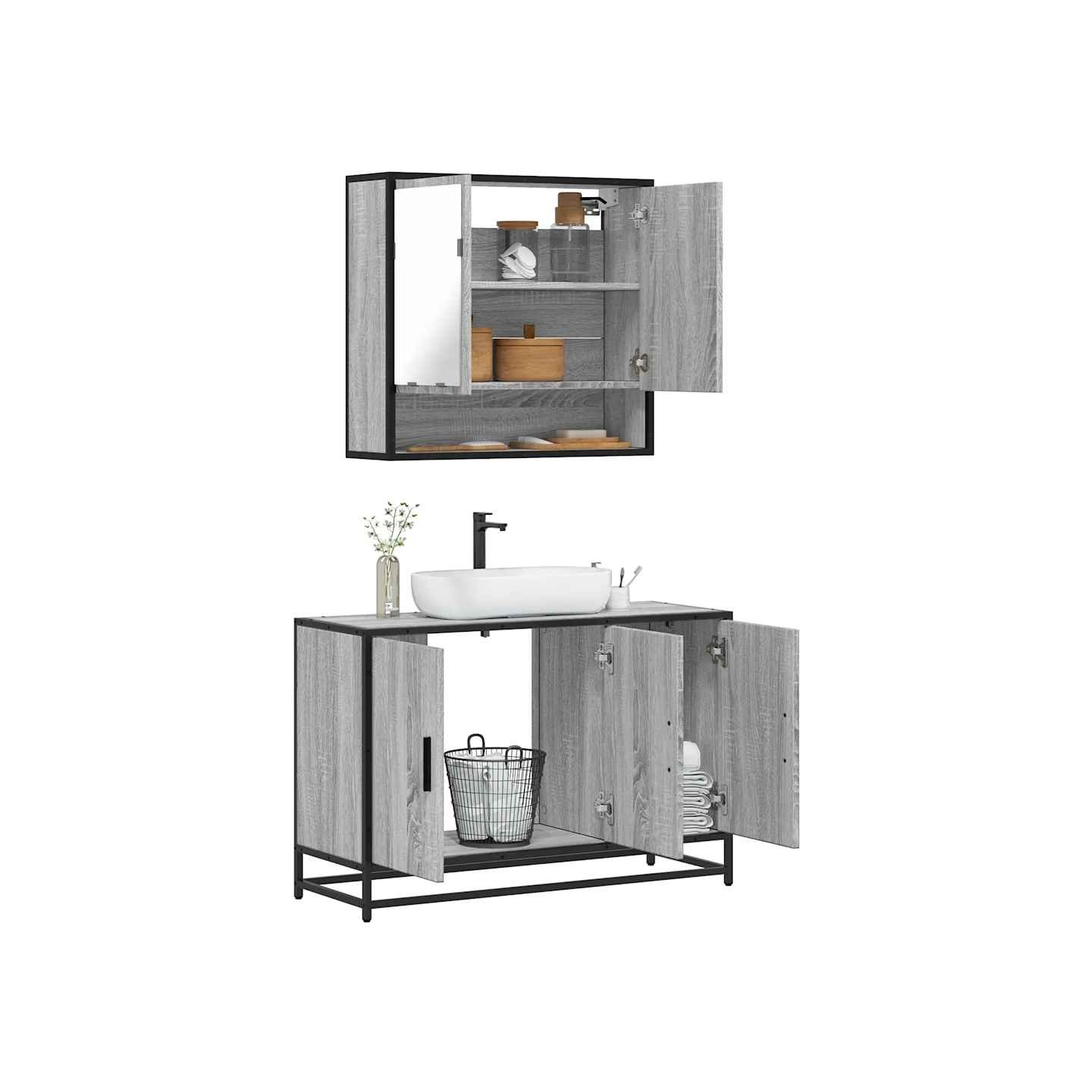 Ensemble de meubles de salle de bain 2 pcs Sonoma gris