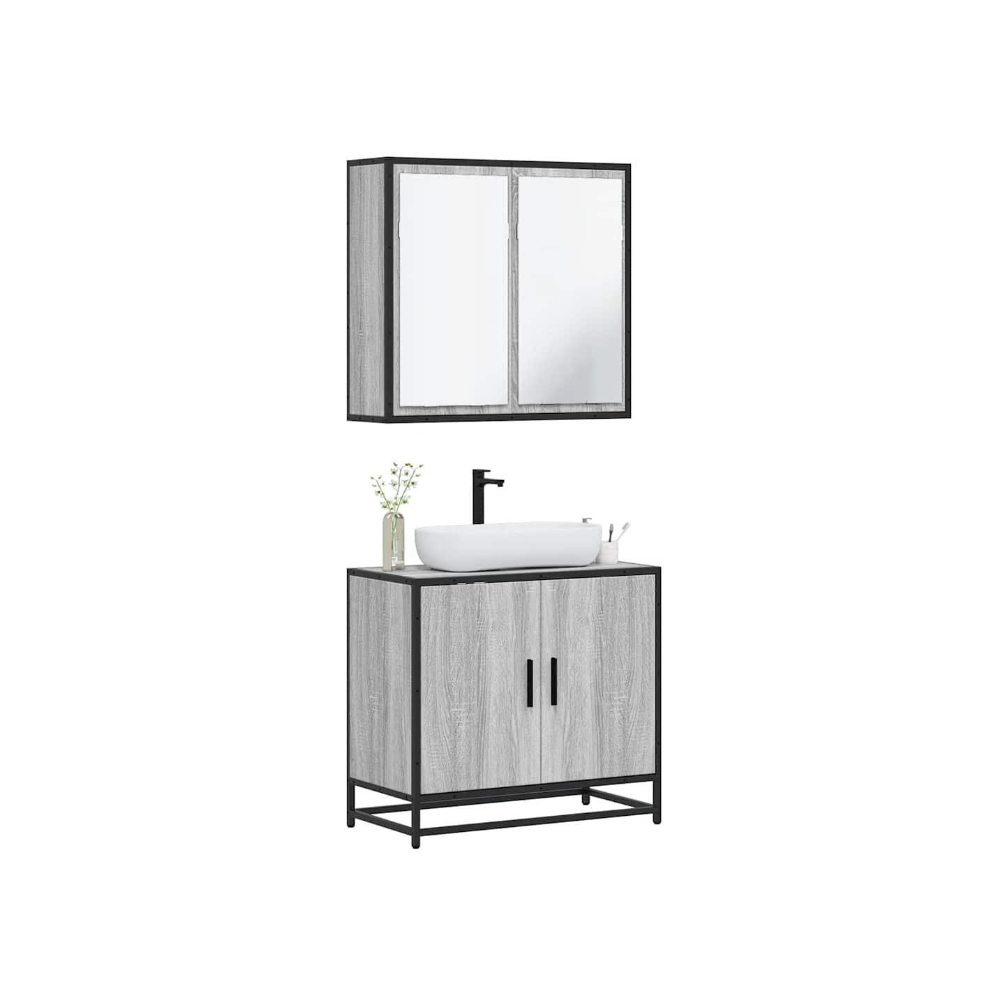 Ensemble de meubles de salle de bain 2 pcs Sonoma gris