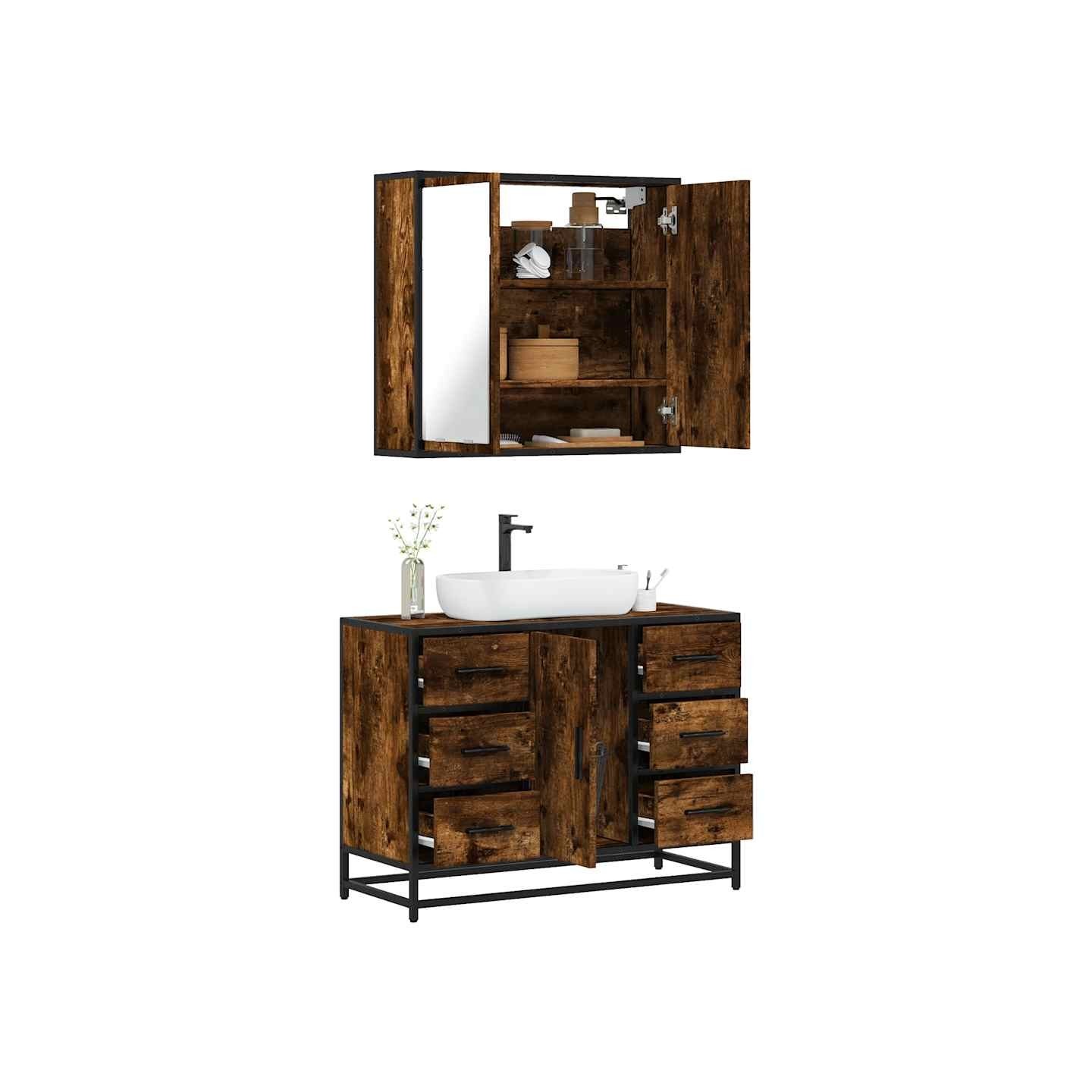 Ensemble de meubles de salle de bain 2 pcs Chêne fumé