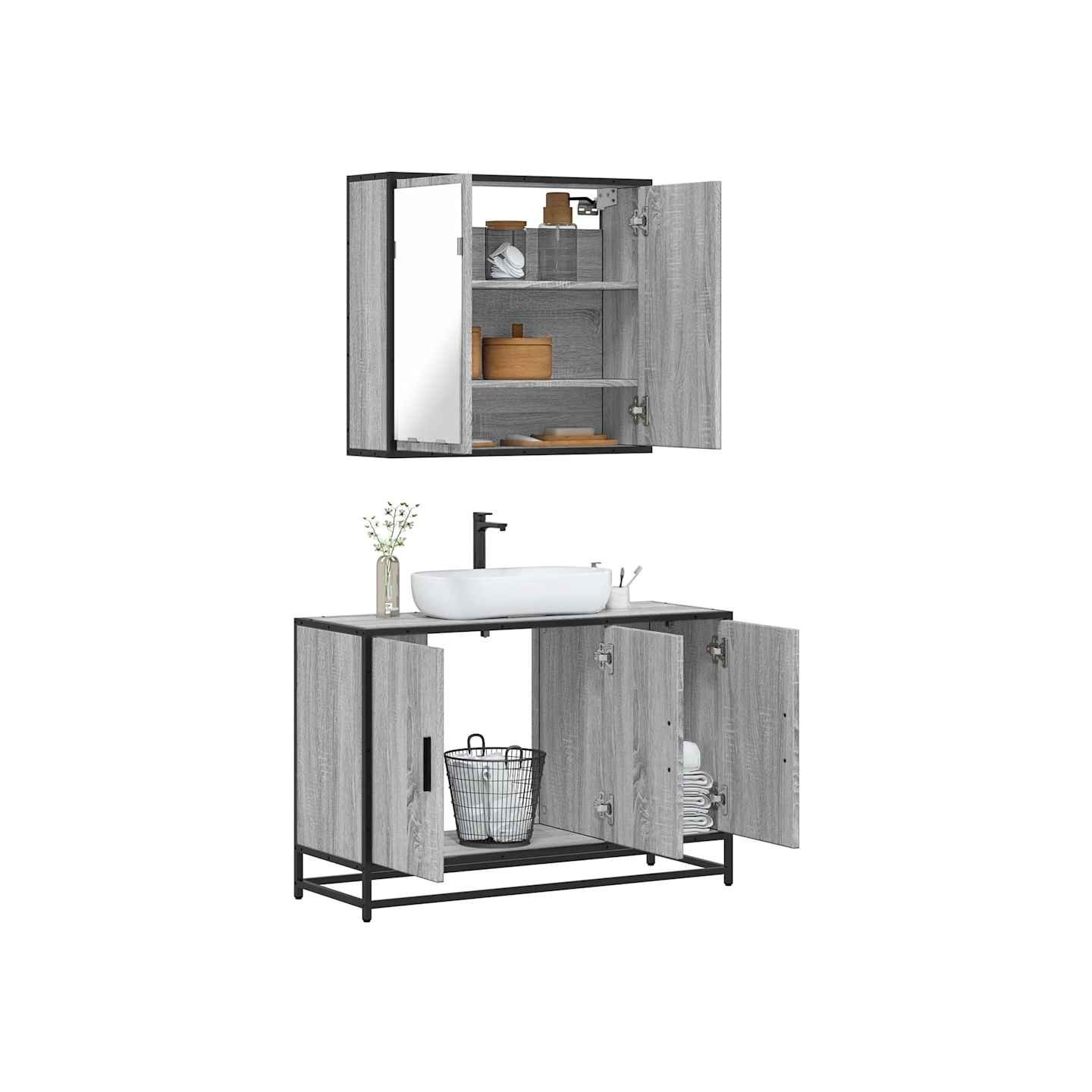 Ensemble de meubles de salle de bain 2 pcs Sonoma gris