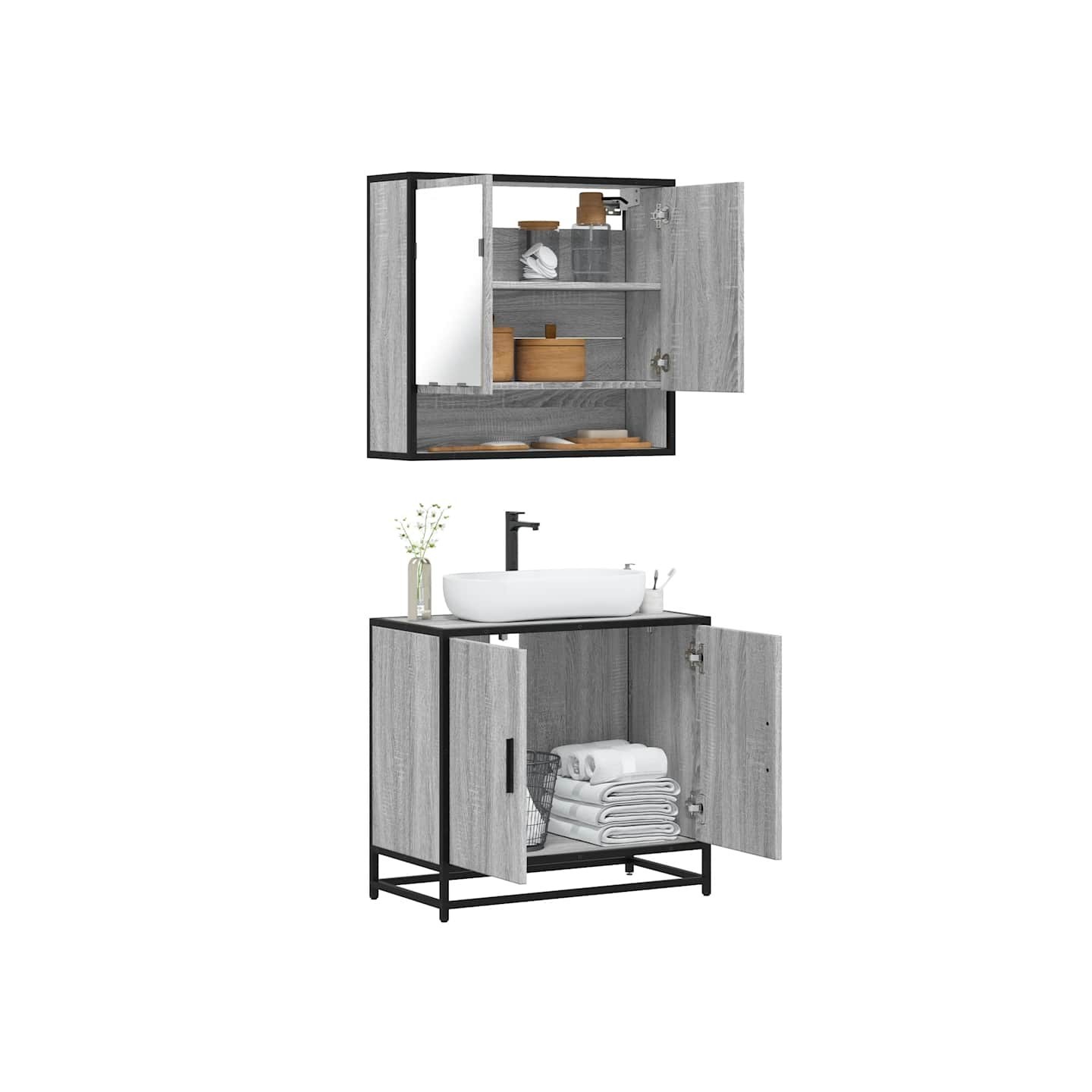 Ensemble de meubles de salle de bain 2 pcs Sonoma gris
