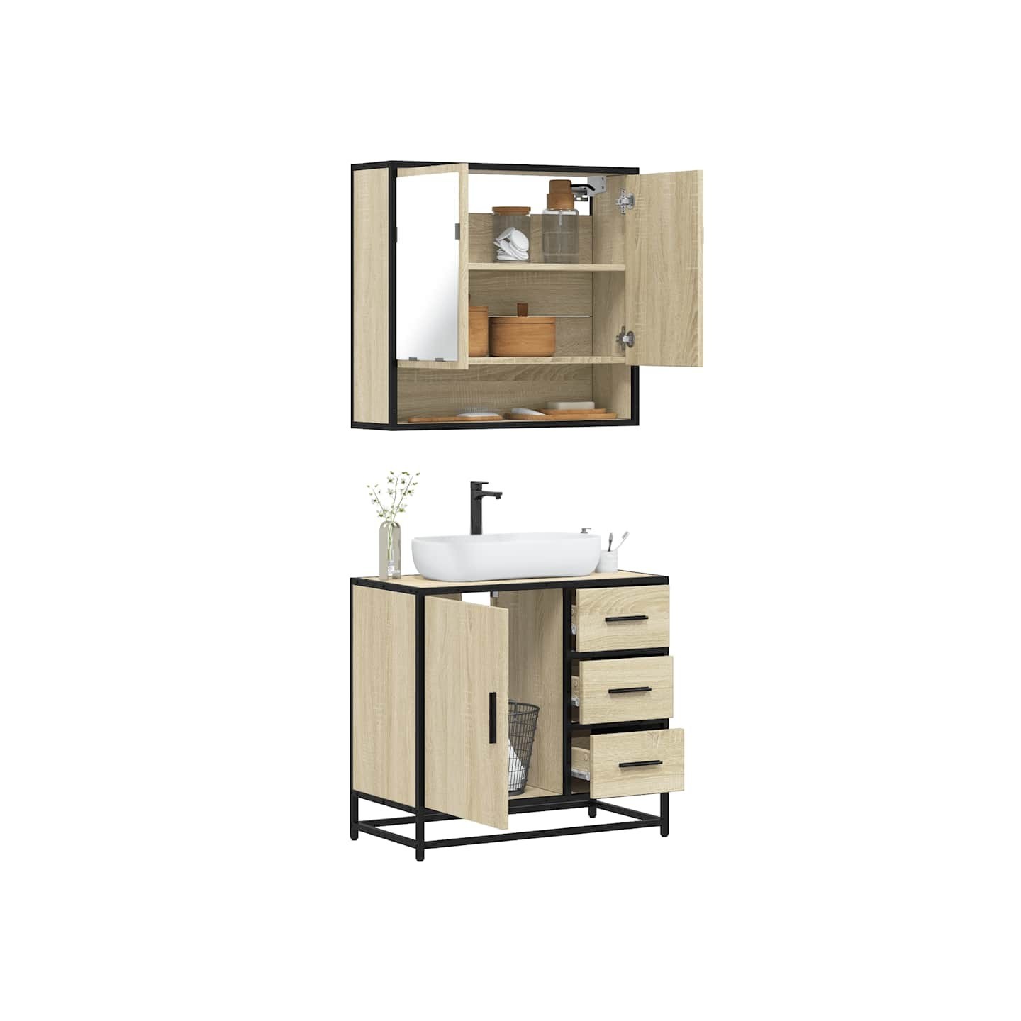 Ensemble de meubles de salle de bain 2 pcs chêne sonoma
