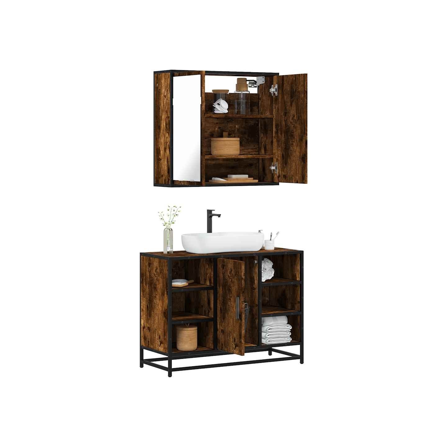Ensemble de meubles de salle de bain 2 pcs Chêne fumé