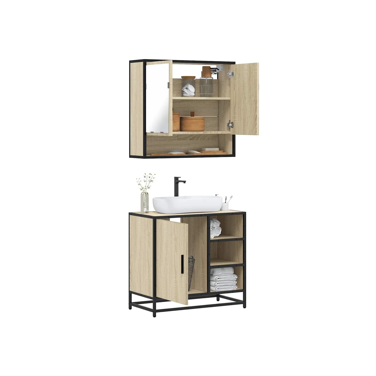 Ensemble de meubles de salle de bain 2 pcs chêne sonoma