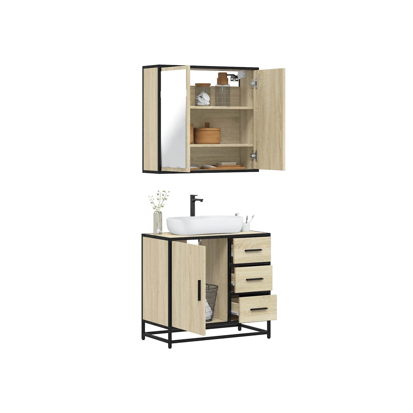 Ensemble de meubles de salle de bain 2 pcs chêne sonoma