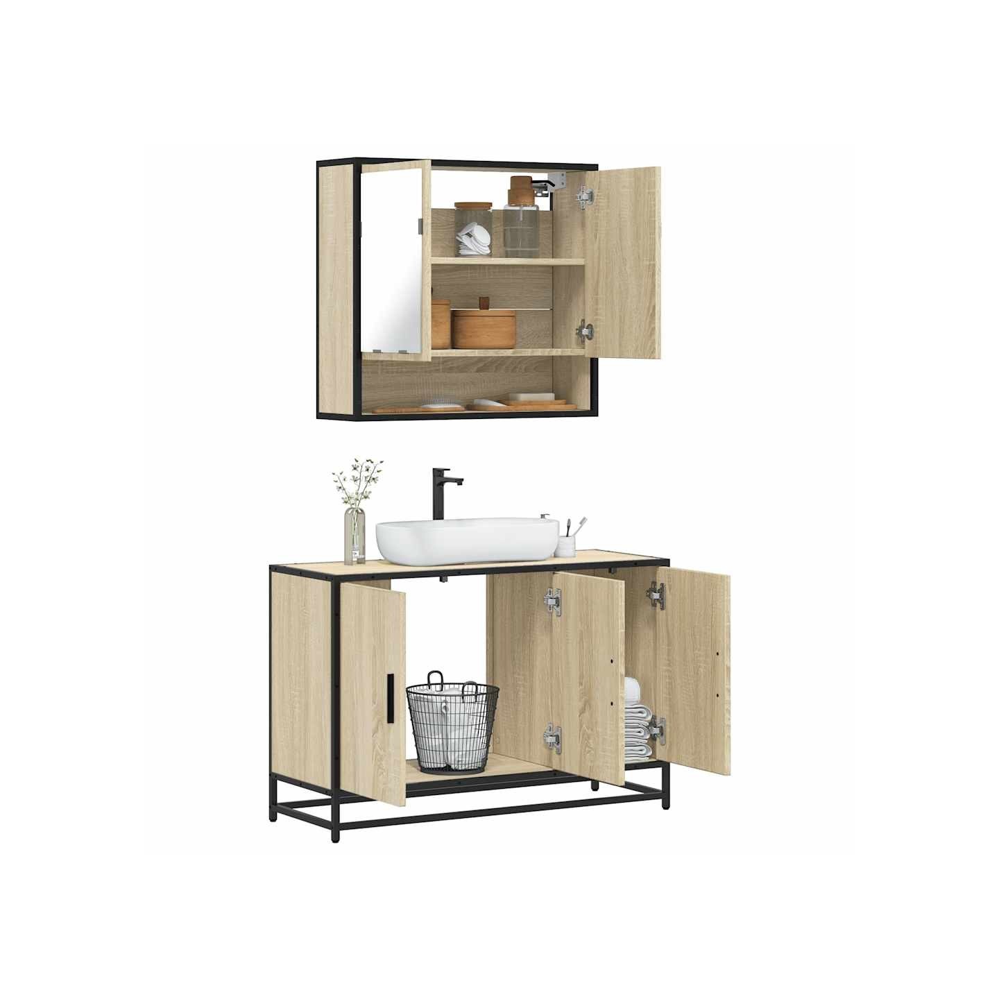 Ensemble de meubles de salle de bain 2 pcs chêne sonoma