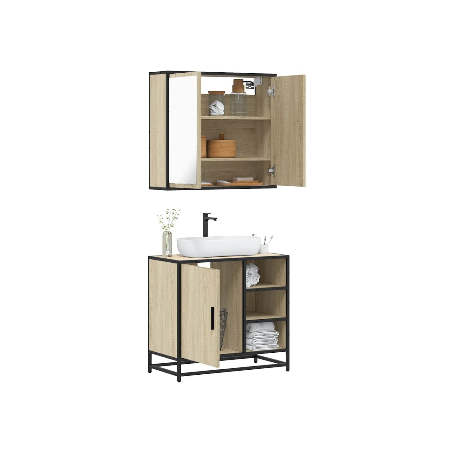 Ensemble de meubles de salle de bain 2 pcs chêne sonoma