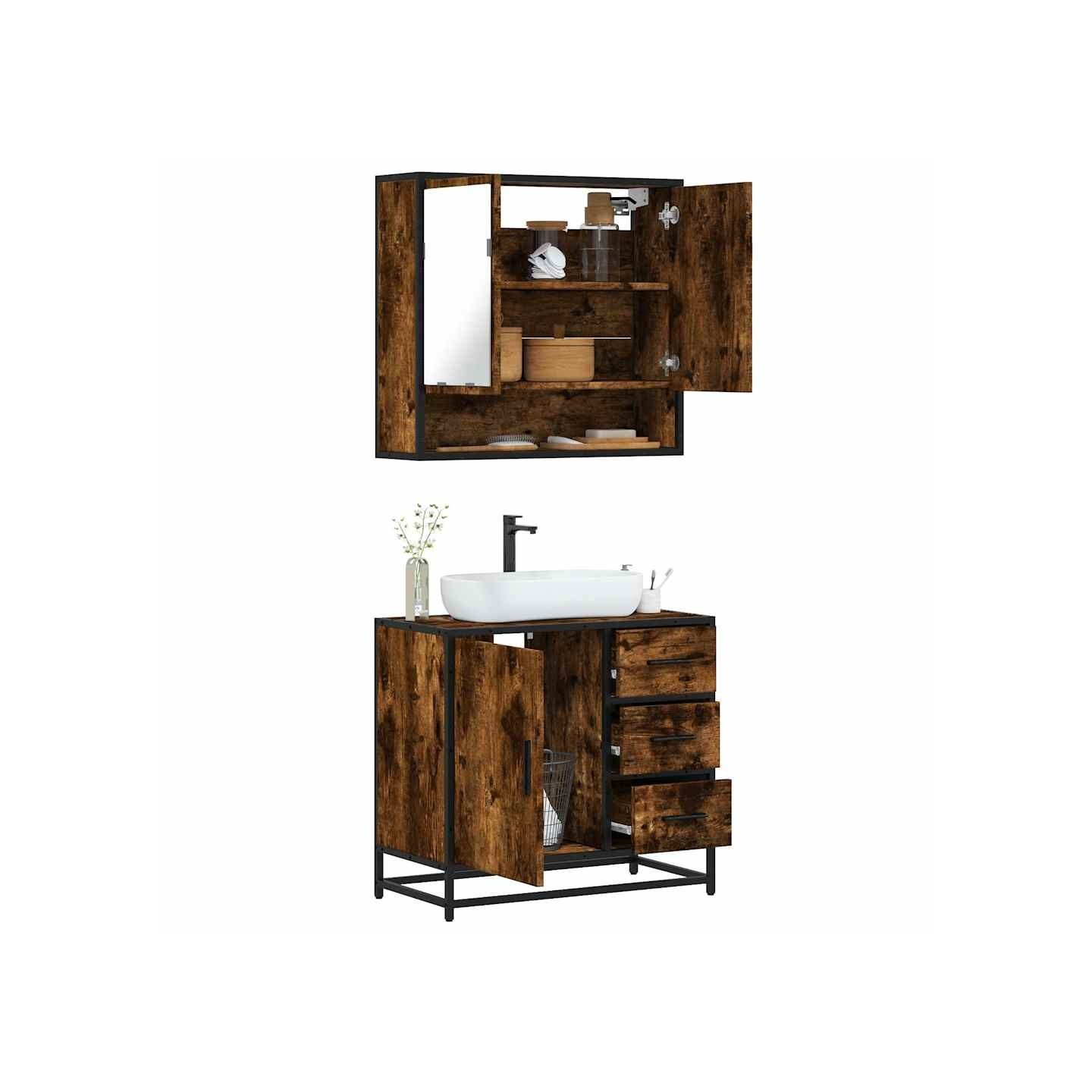 Ensemble de meubles de salle de bain 2 pcs Chêne fumé