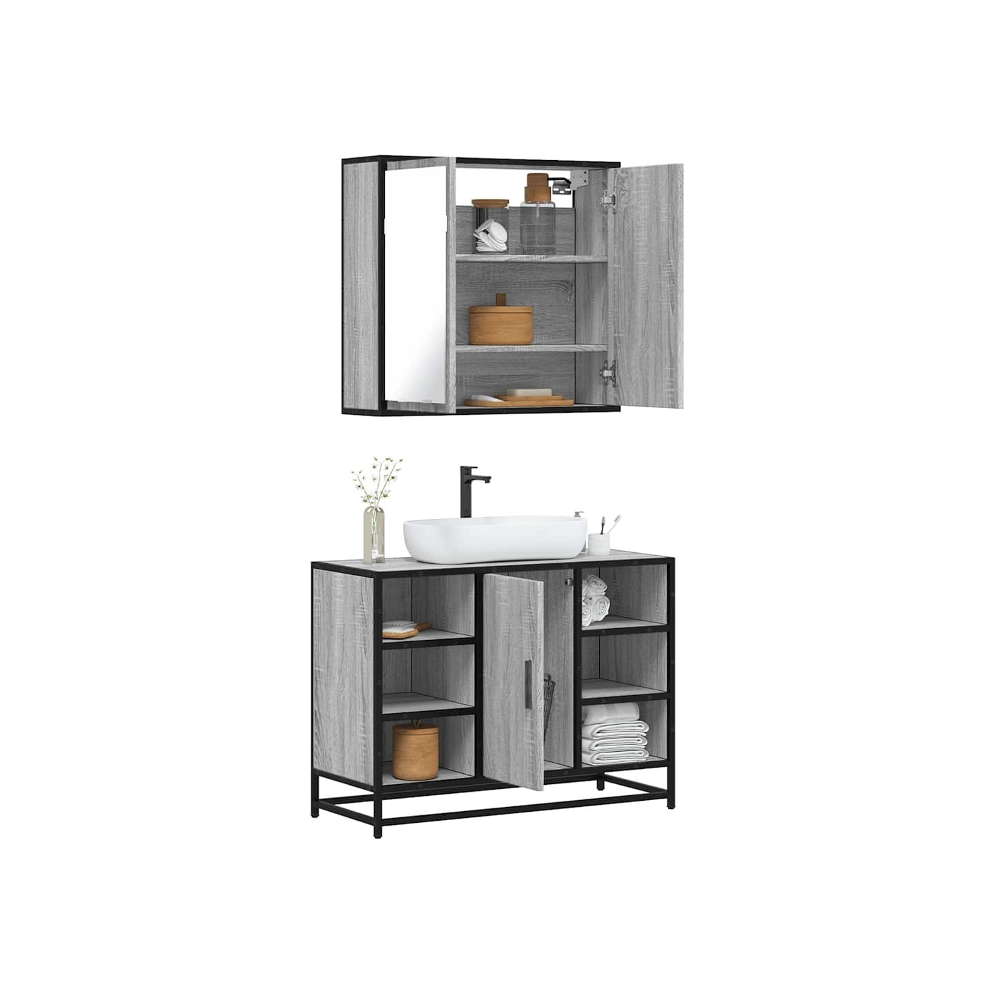 Ensemble de meubles de salle de bain 2 pcs Sonoma gris