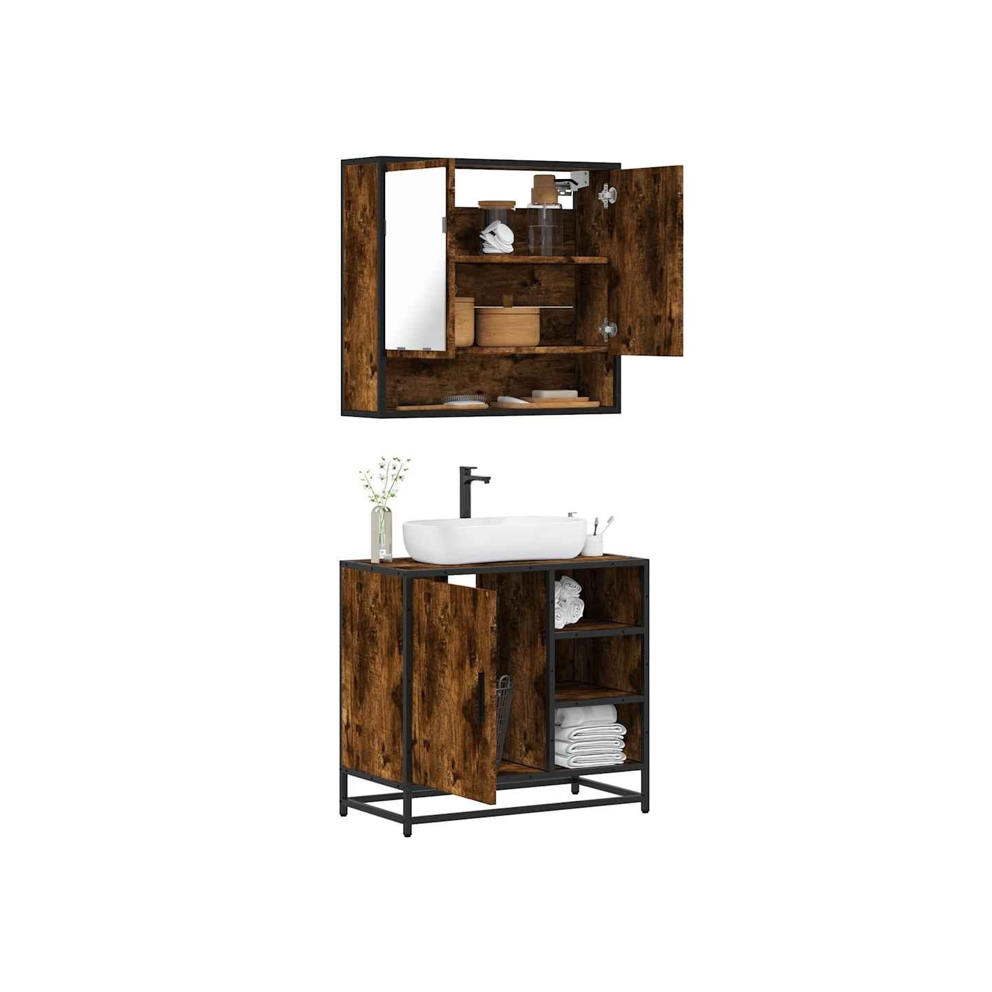 Ensemble de meubles de salle de bain 2 pcs Chêne fumé