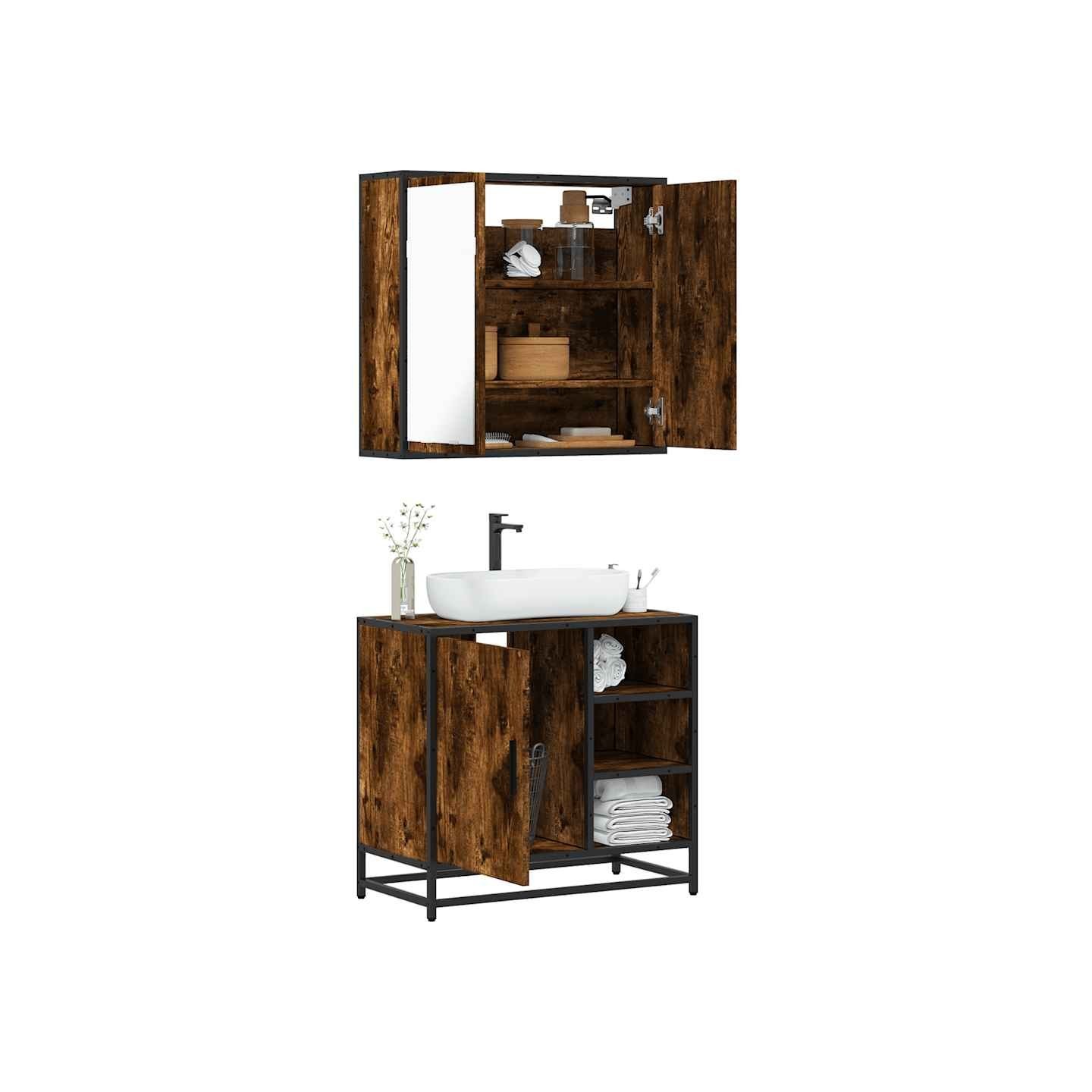 Ensemble de meubles de salle de bain 2 pcs Chêne fumé