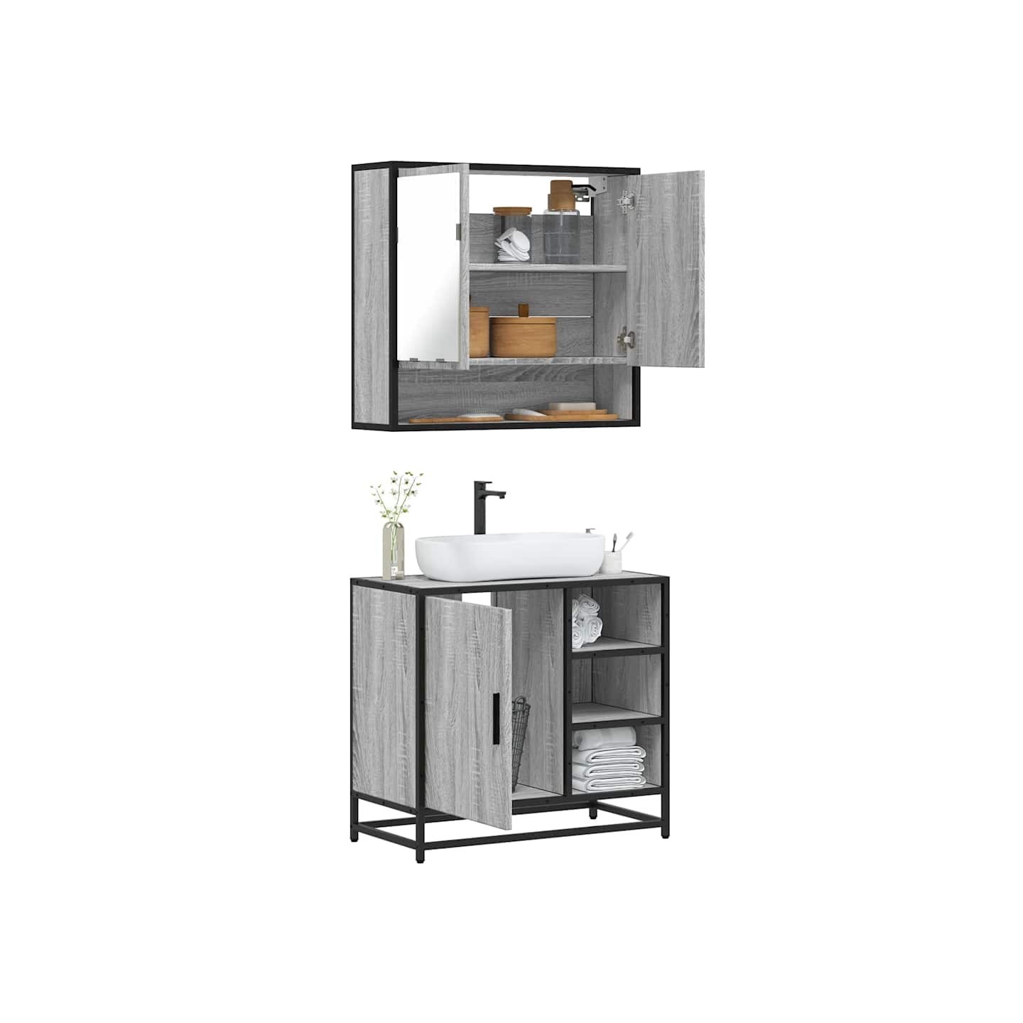 Ensemble de meubles de salle de bain 2 pcs Sonoma gris