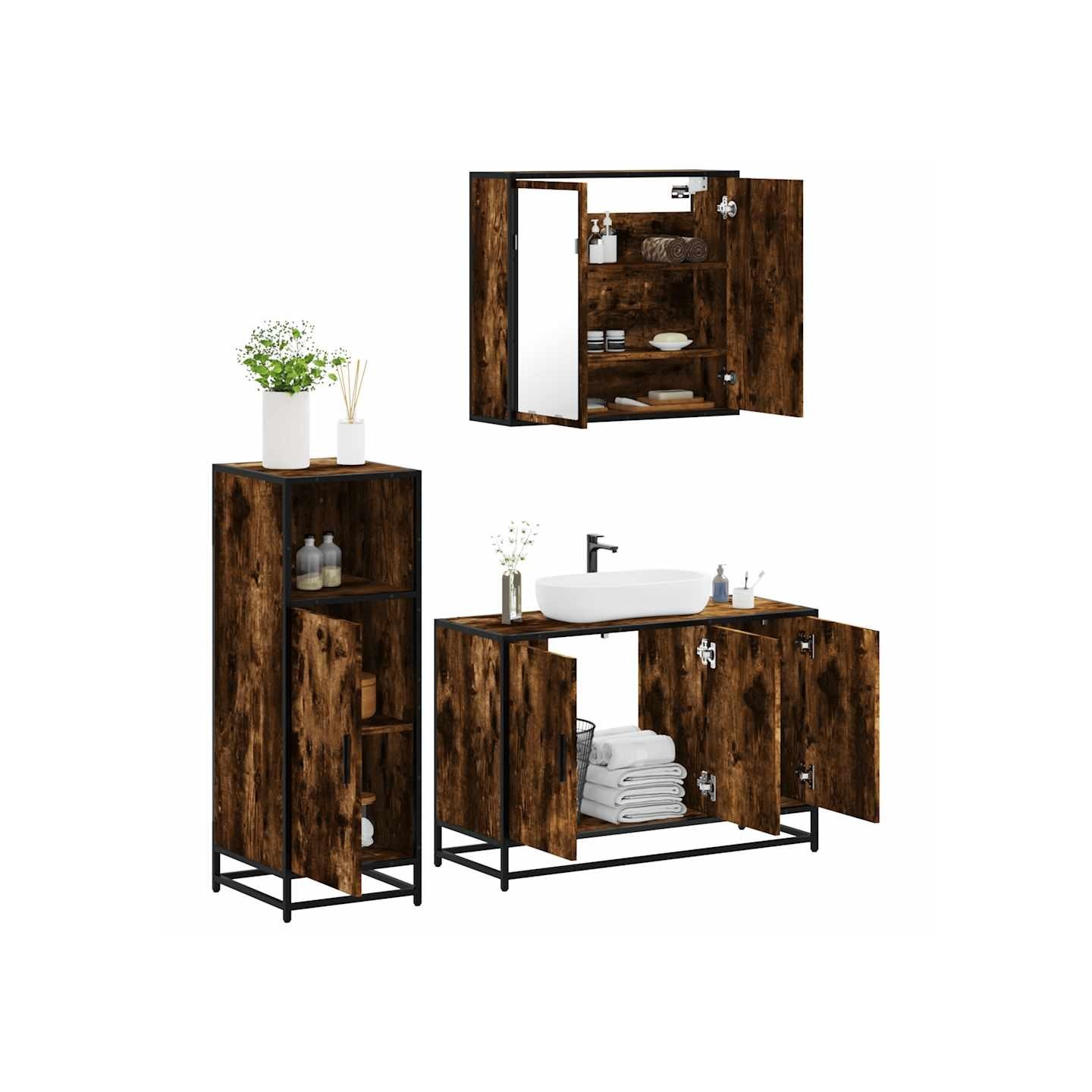 Ensemble de meubles de salle de bain 3 pcs Chêne fumé
