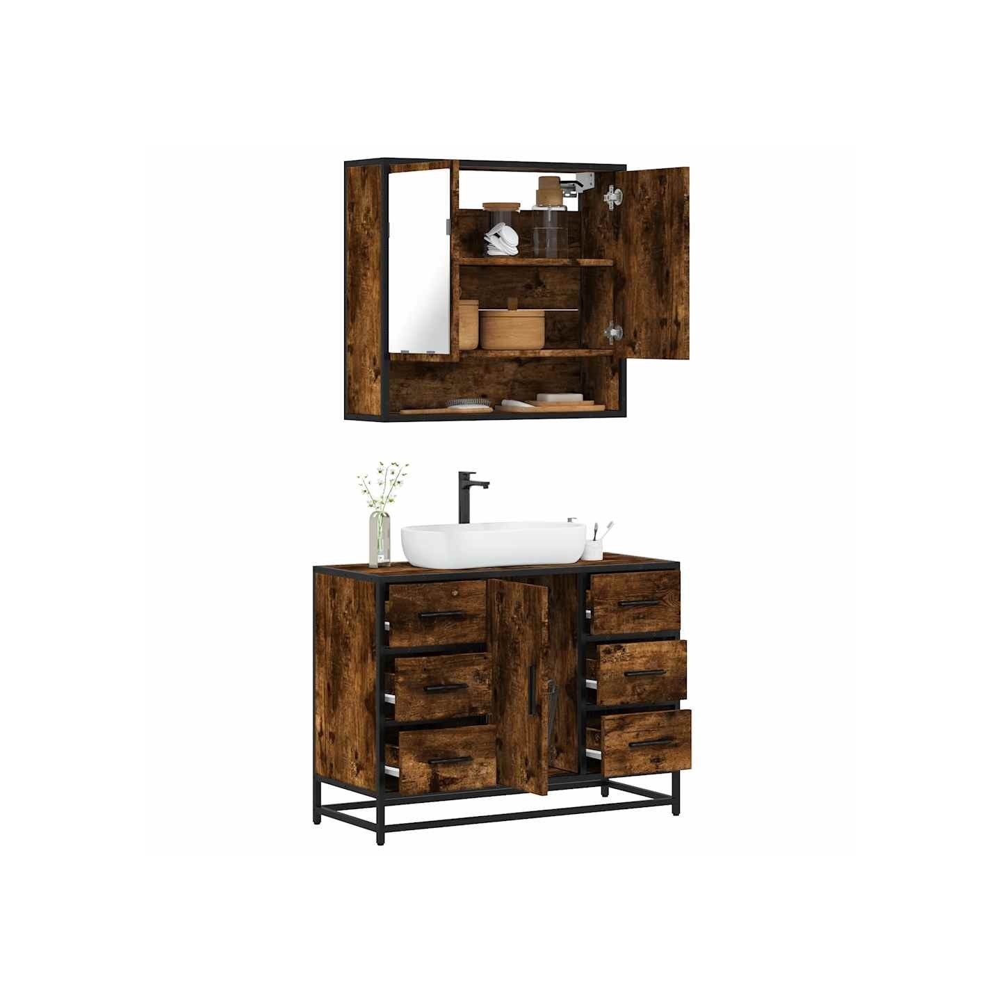 Ensemble de meubles de salle de bain 2 pcs Chêne fumé