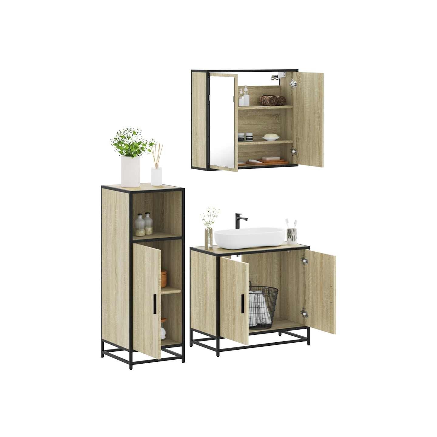 Ensemble de meubles de salle de bain 3 pcs chêne sonoma
