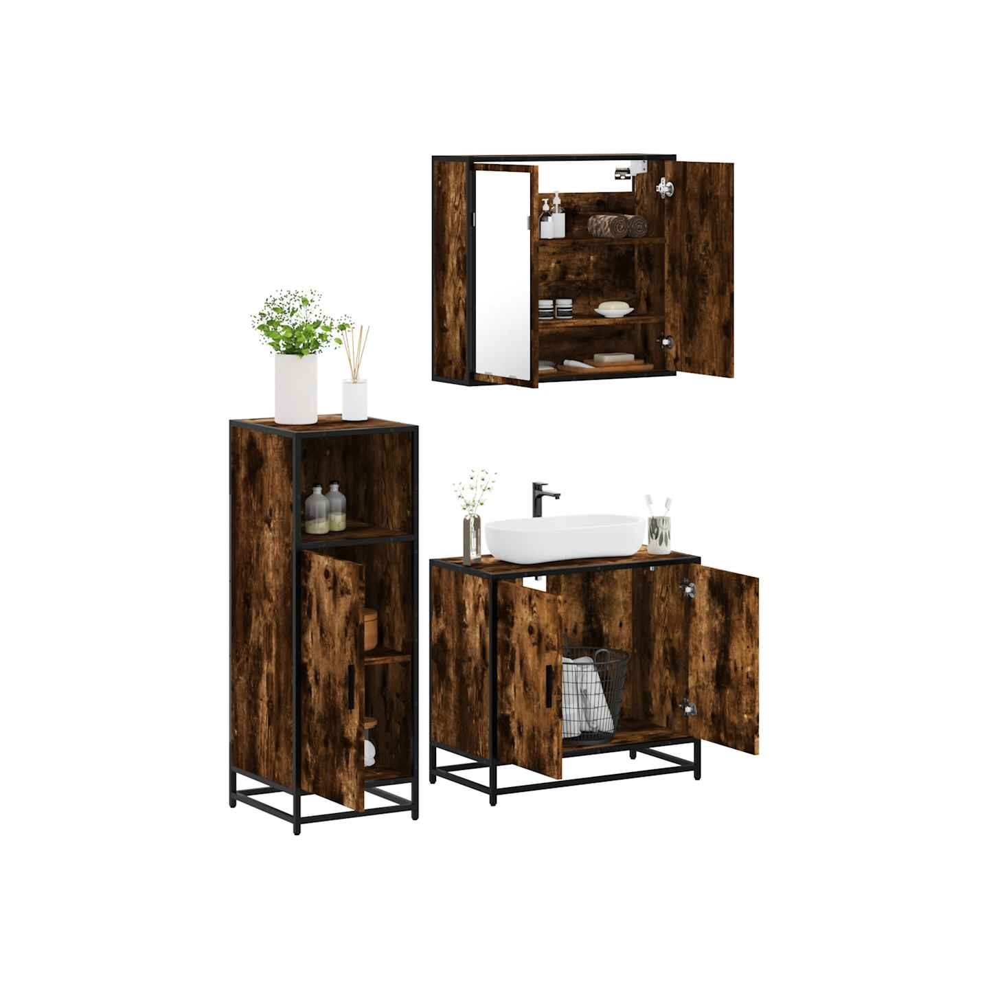 Ensemble de meubles de salle de bain 3 pcs Chêne fumé
