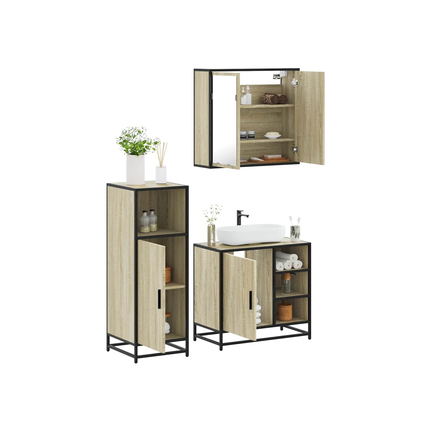 Ensemble de meubles de salle de bain 3 pcs chêne sonoma
