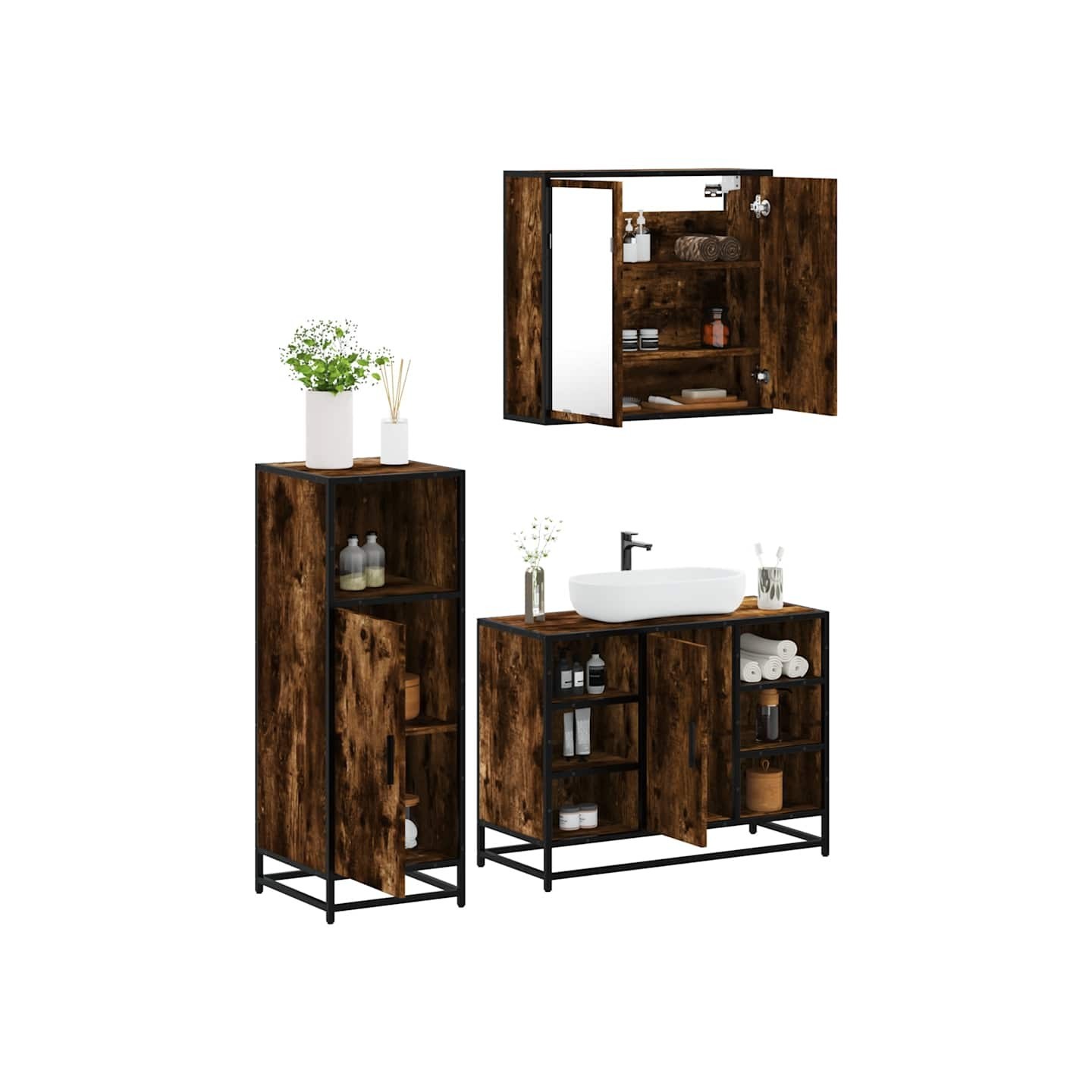 Ensemble de meubles de salle de bain 3 pcs Chêne fumé