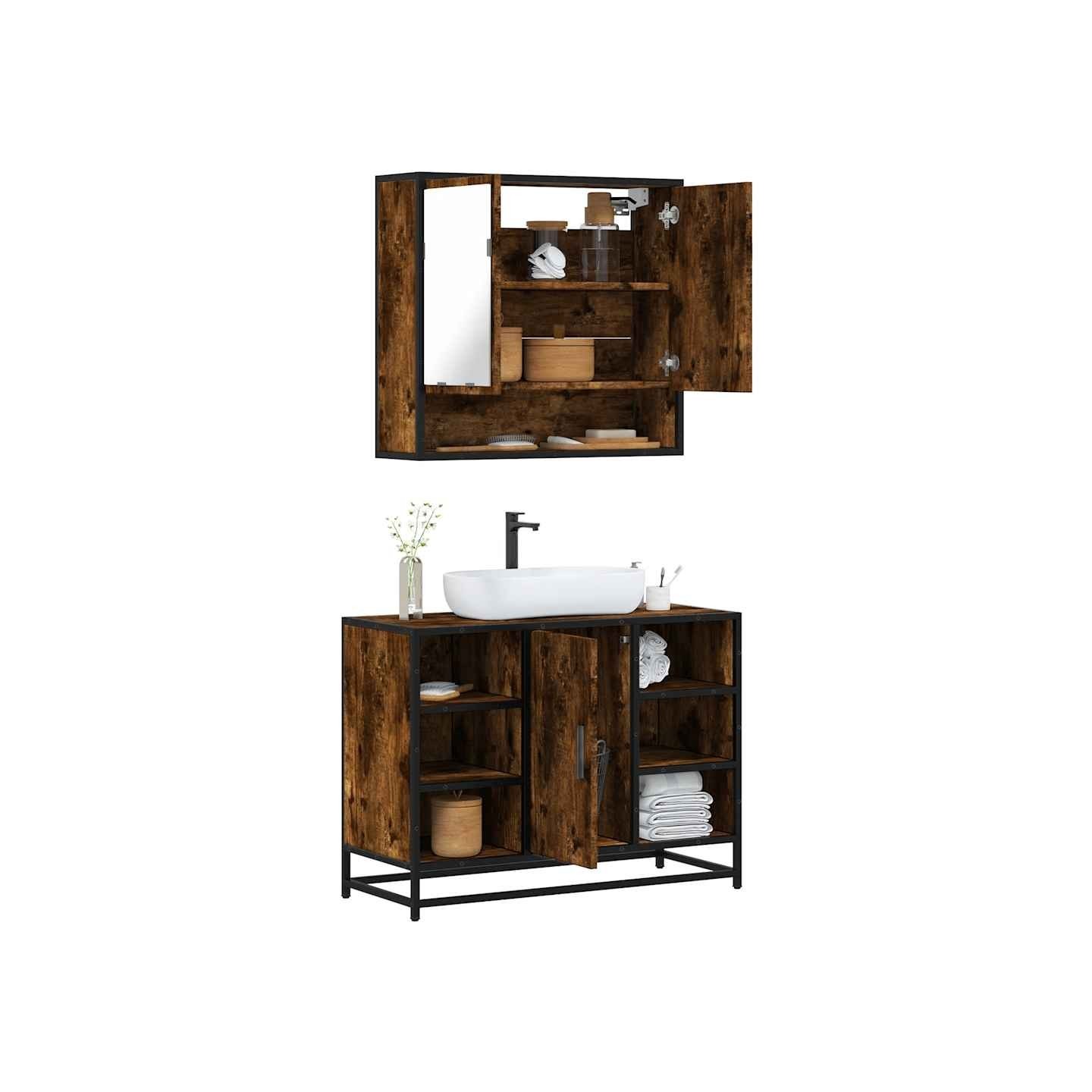 Ensemble de meubles de salle de bain 2 pcs Chêne fumé