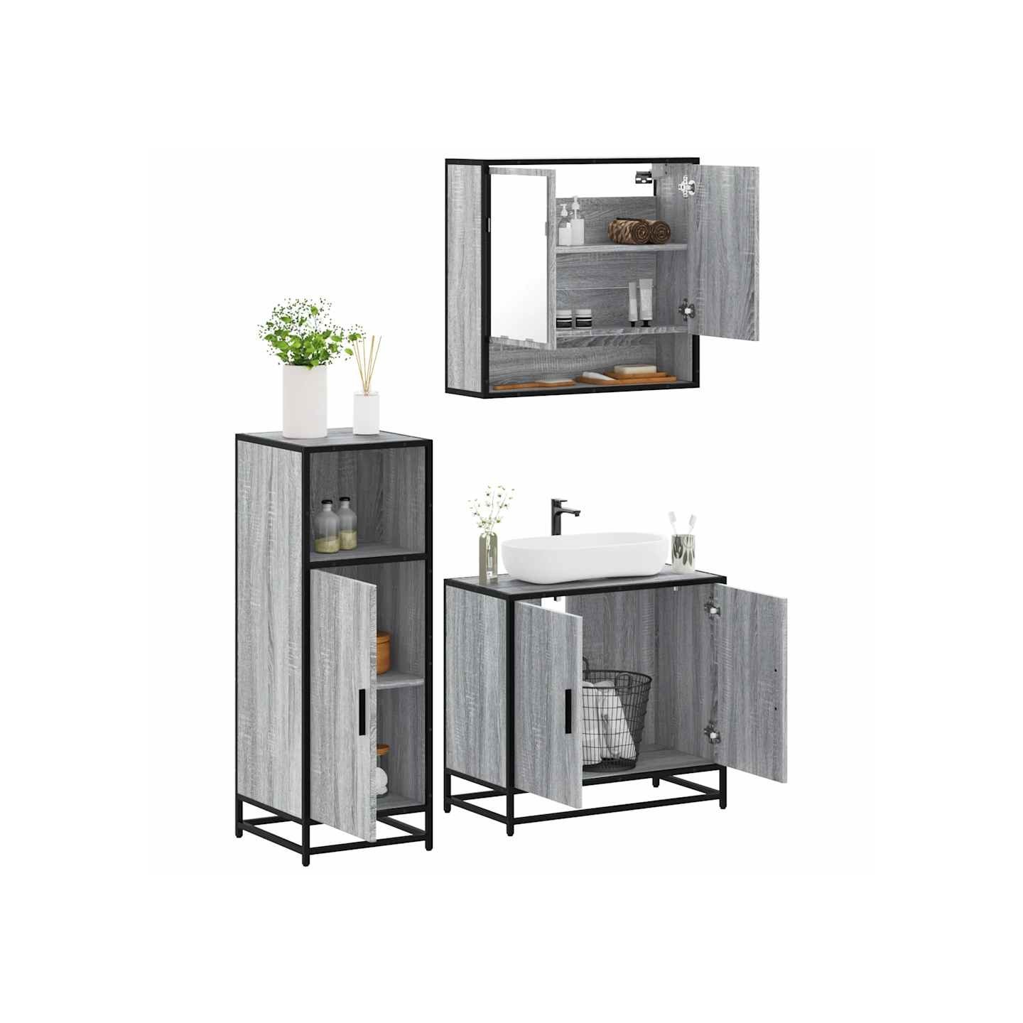 Ensemble de meubles de salle de bain 3 pcs Sonoma gris