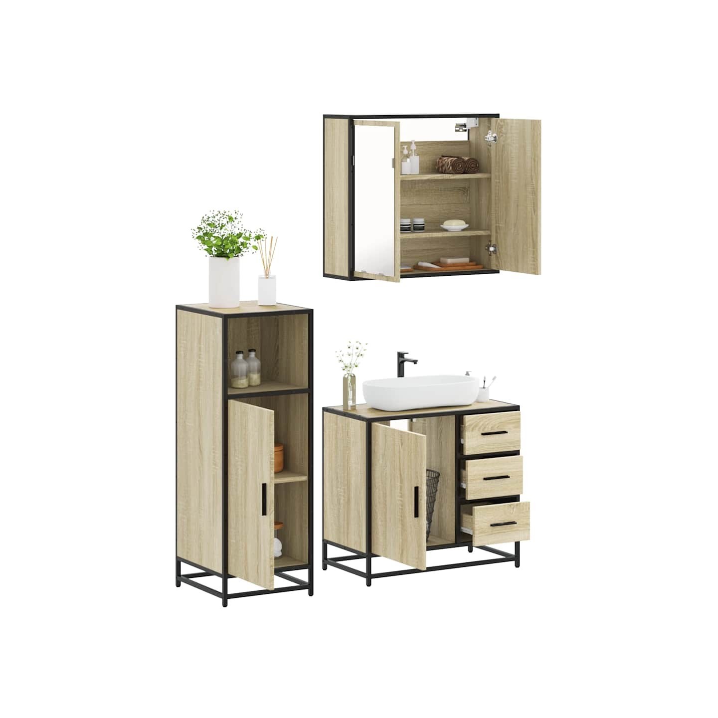 Ensemble de meubles de salle de bain 3 pcs chêne sonoma