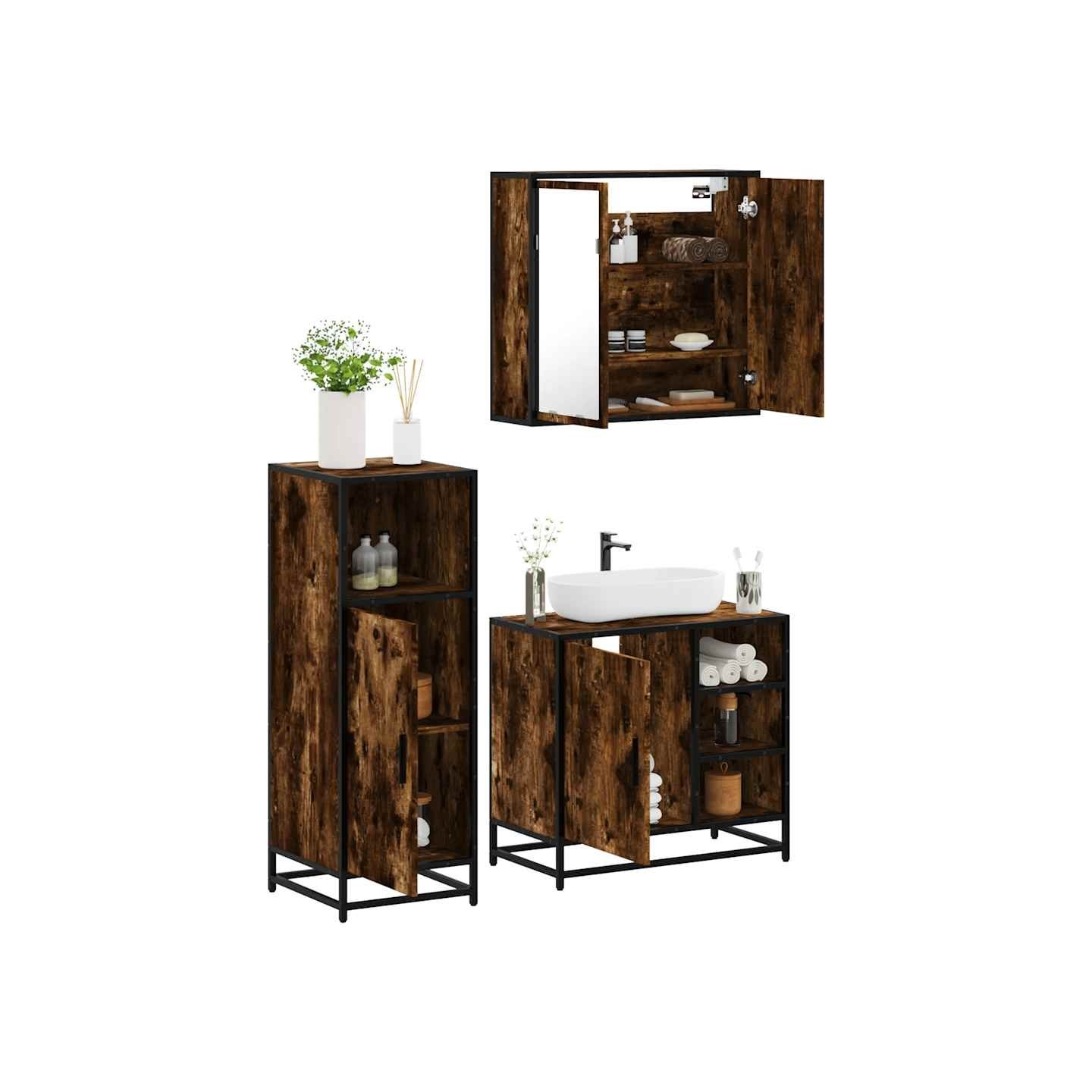 Ensemble de meubles de salle de bain 3 pcs Chêne fumé