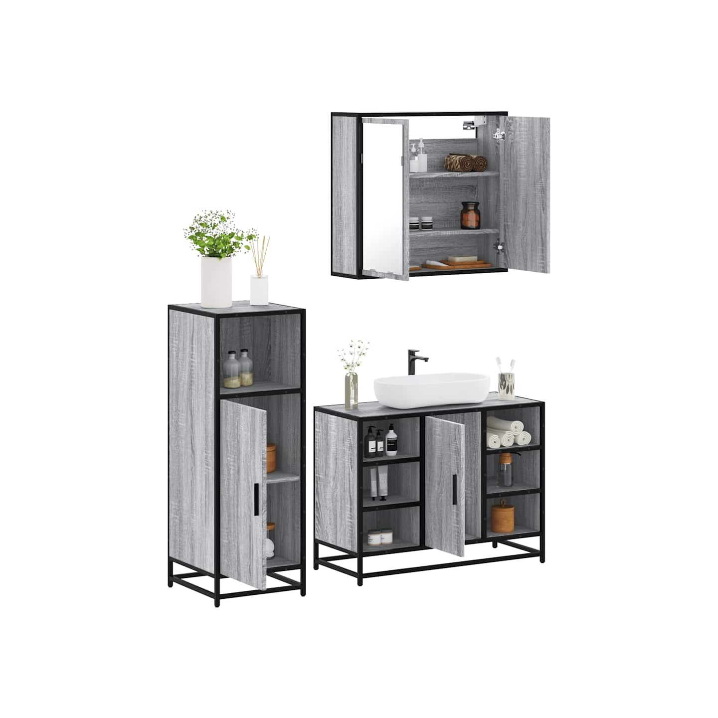 Ensemble de meubles de salle de bain 3 pcs Sonoma gris