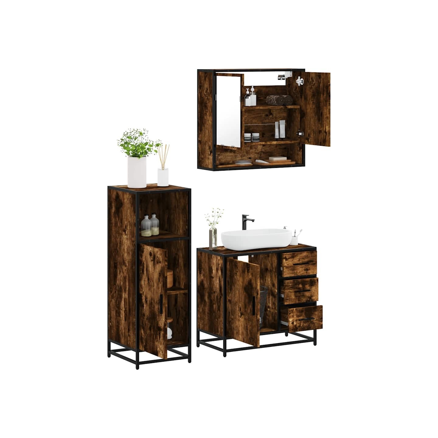 Ensemble de meubles de salle de bain 3 pcs Chêne fumé