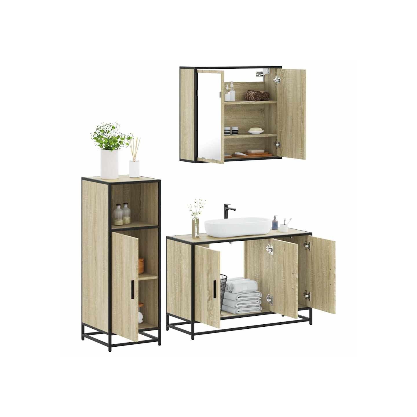 Ensemble de meubles de salle de bain 3 pcs chêne sonoma