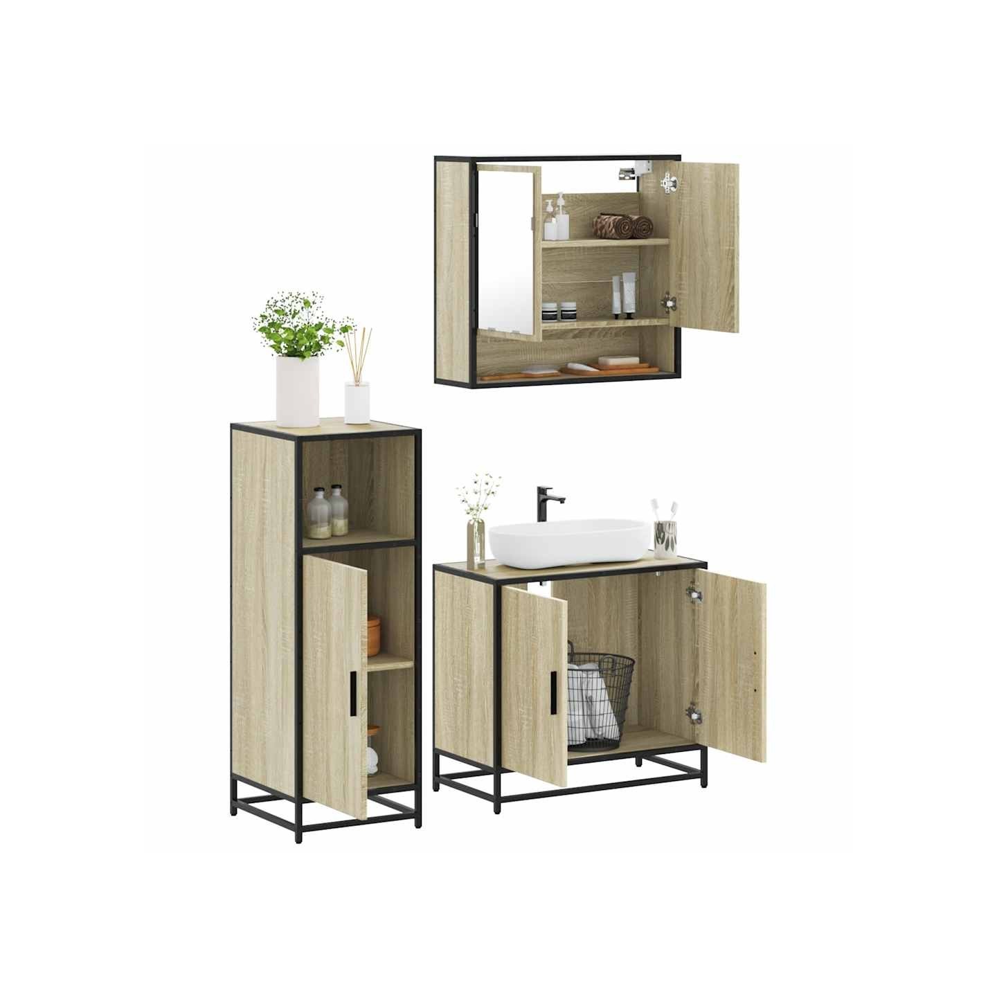 Ensemble de meubles de salle de bain 3 pcs chêne sonoma