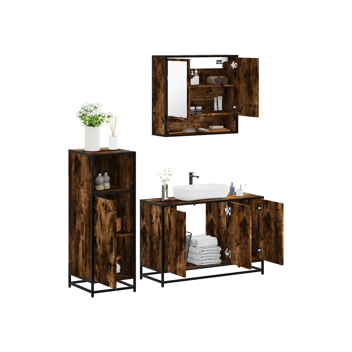 Ensemble de meubles de salle de bain 3 pcs Chêne fumé