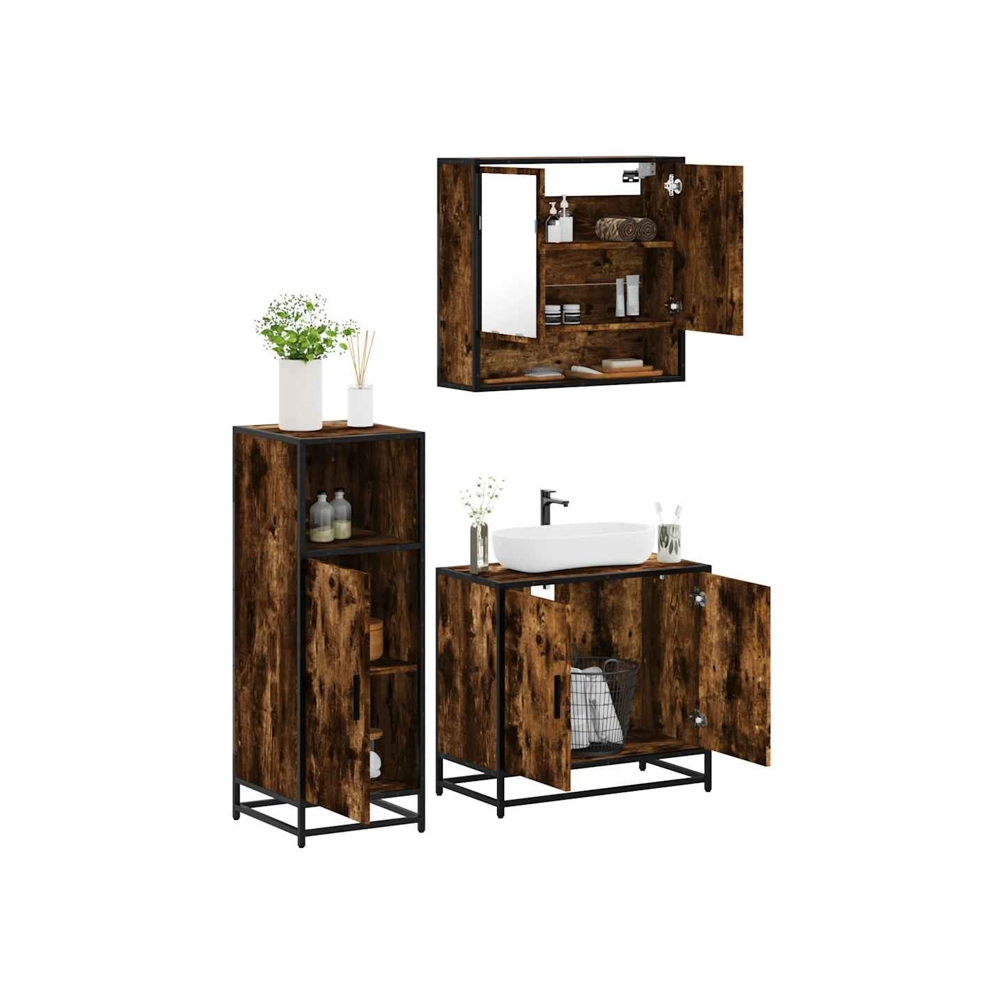 Ensemble de meubles de salle de bain 3 pcs Chêne fumé