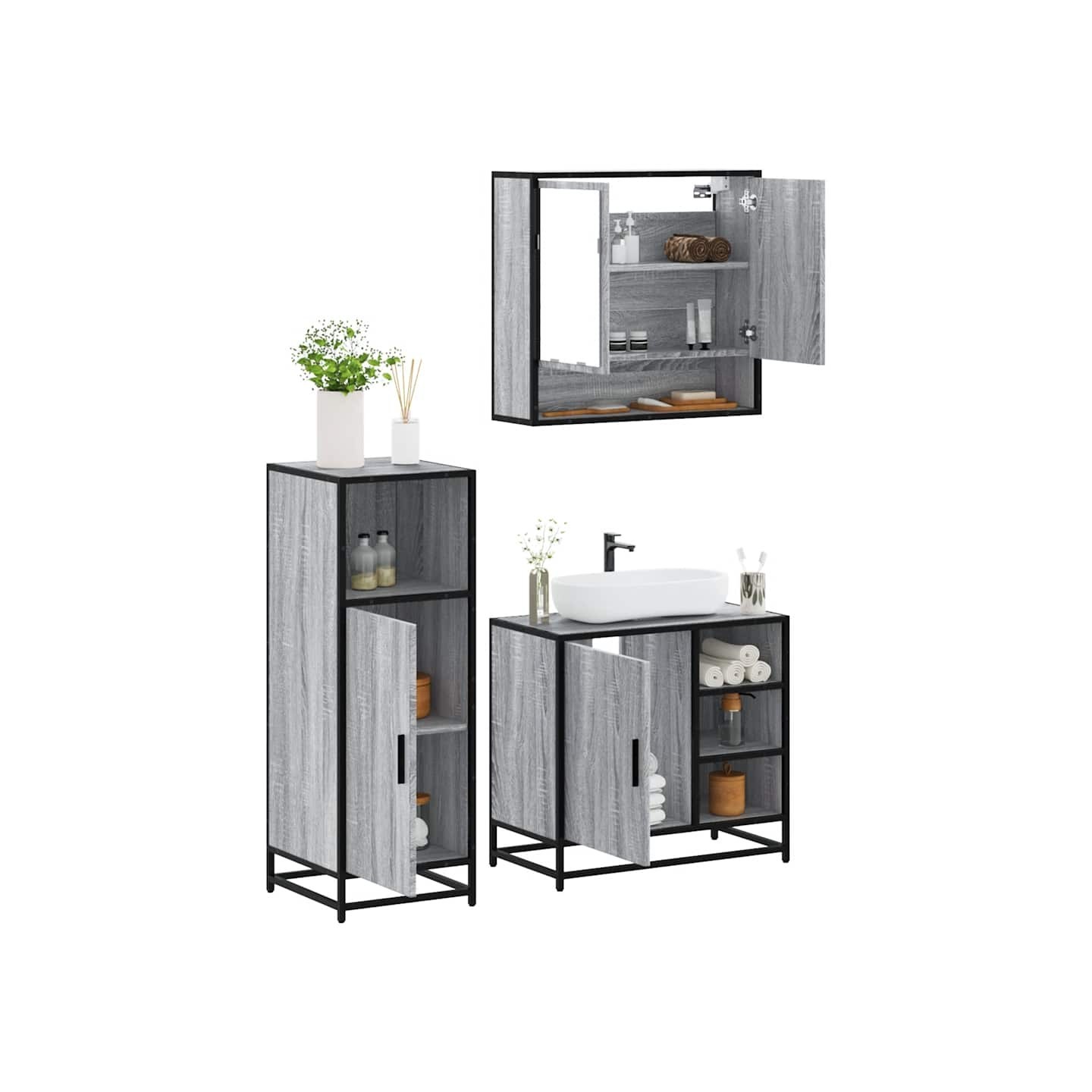 Ensemble de meubles de salle de bain 3 pcs Sonoma gris