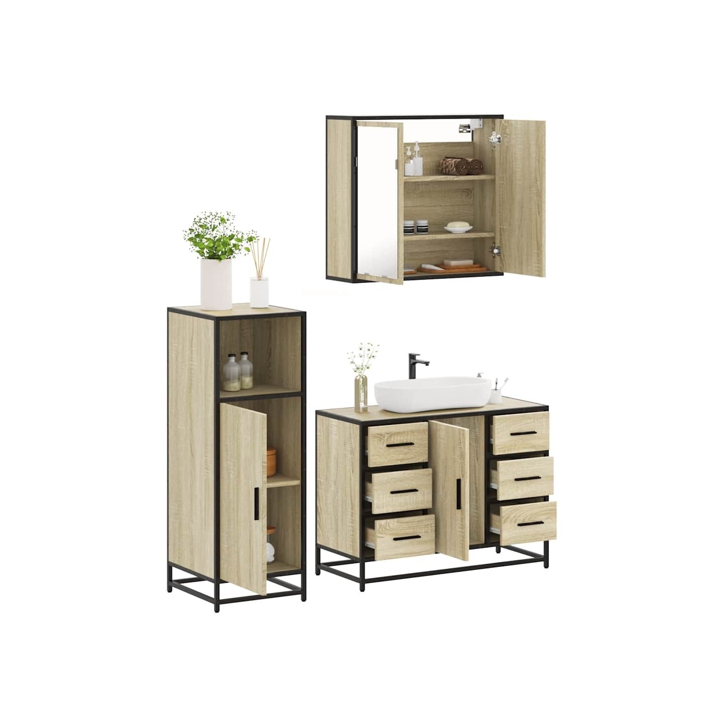 Ensemble de meubles de salle de bain 3 pcs chêne sonoma