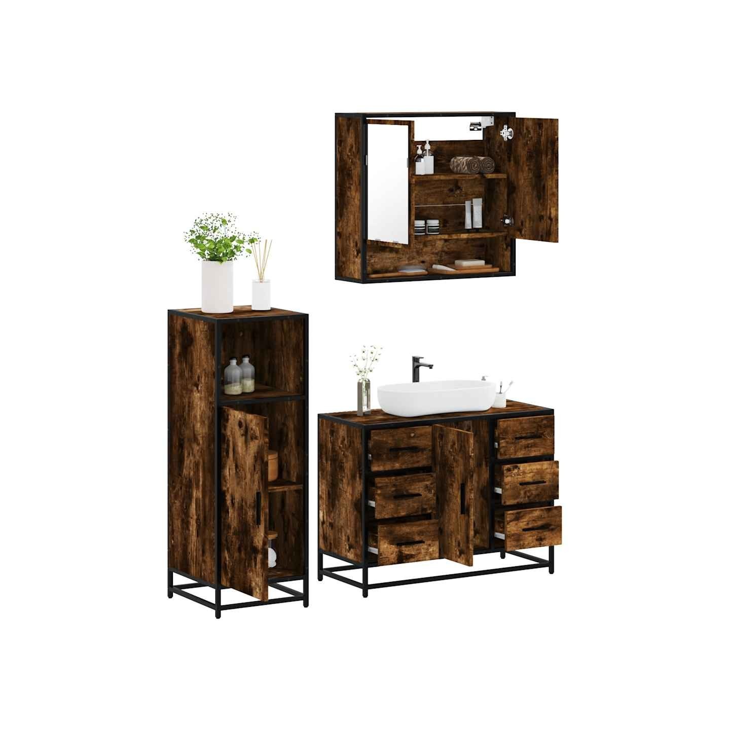 Ensemble de meubles de salle de bain 3 pcs Chêne fumé