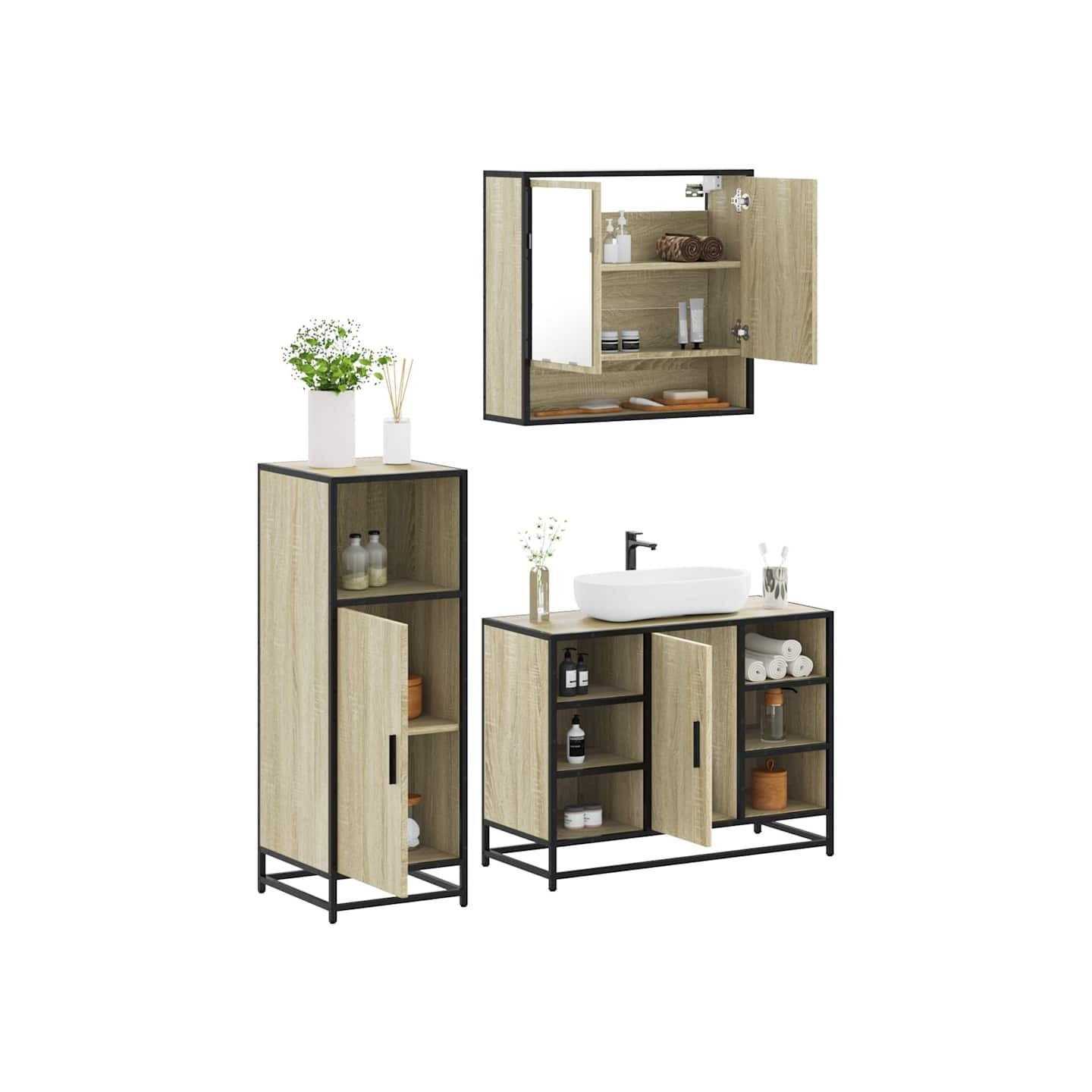 Ensemble de meubles de salle de bain 3 pcs chêne sonoma