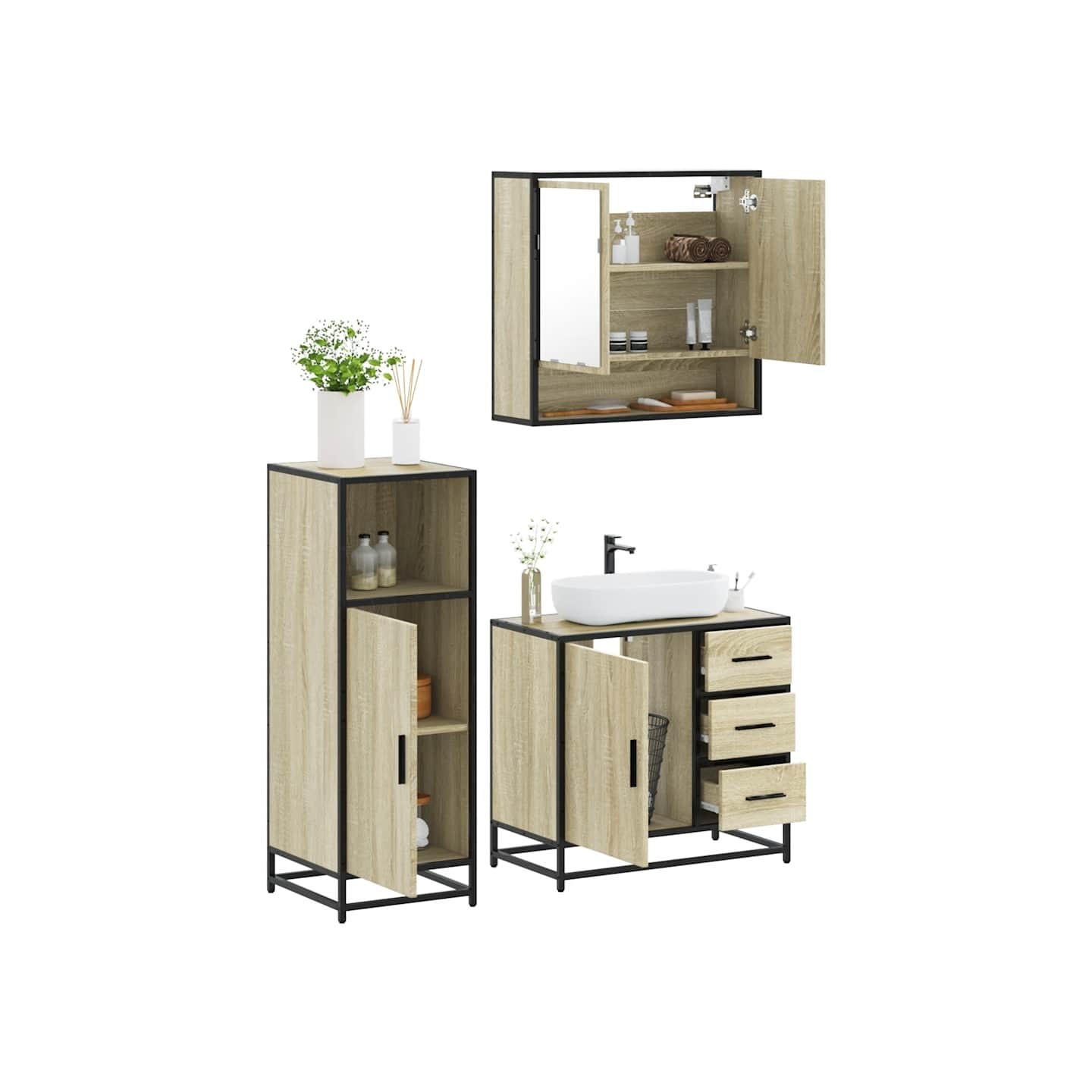 Ensemble de meubles de salle de bain 3 pcs chêne sonoma