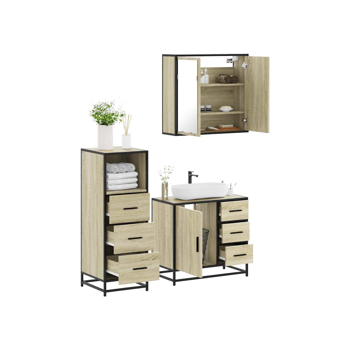 Ensemble de meubles de salle de bain 3 pcs chêne sonoma