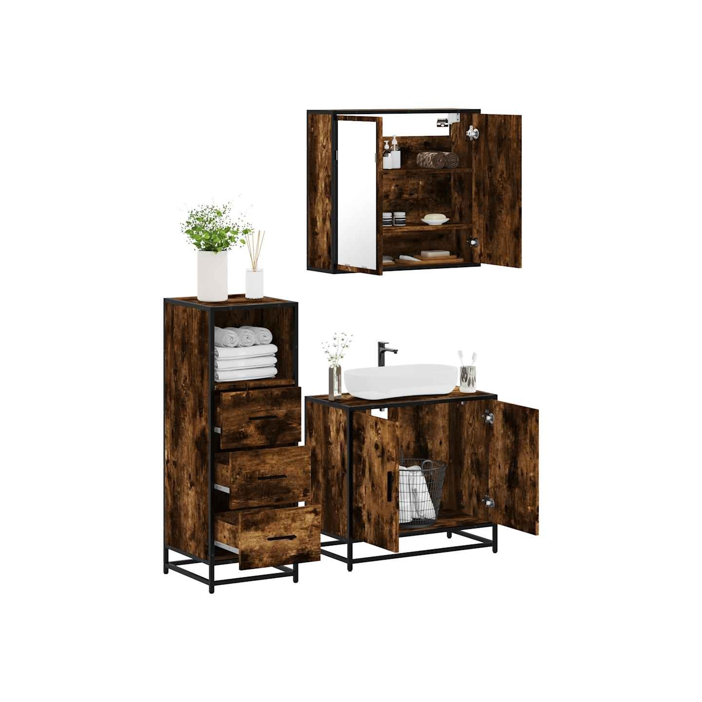 Ensemble de meubles de salle de bain 3 pcs Chêne fumé