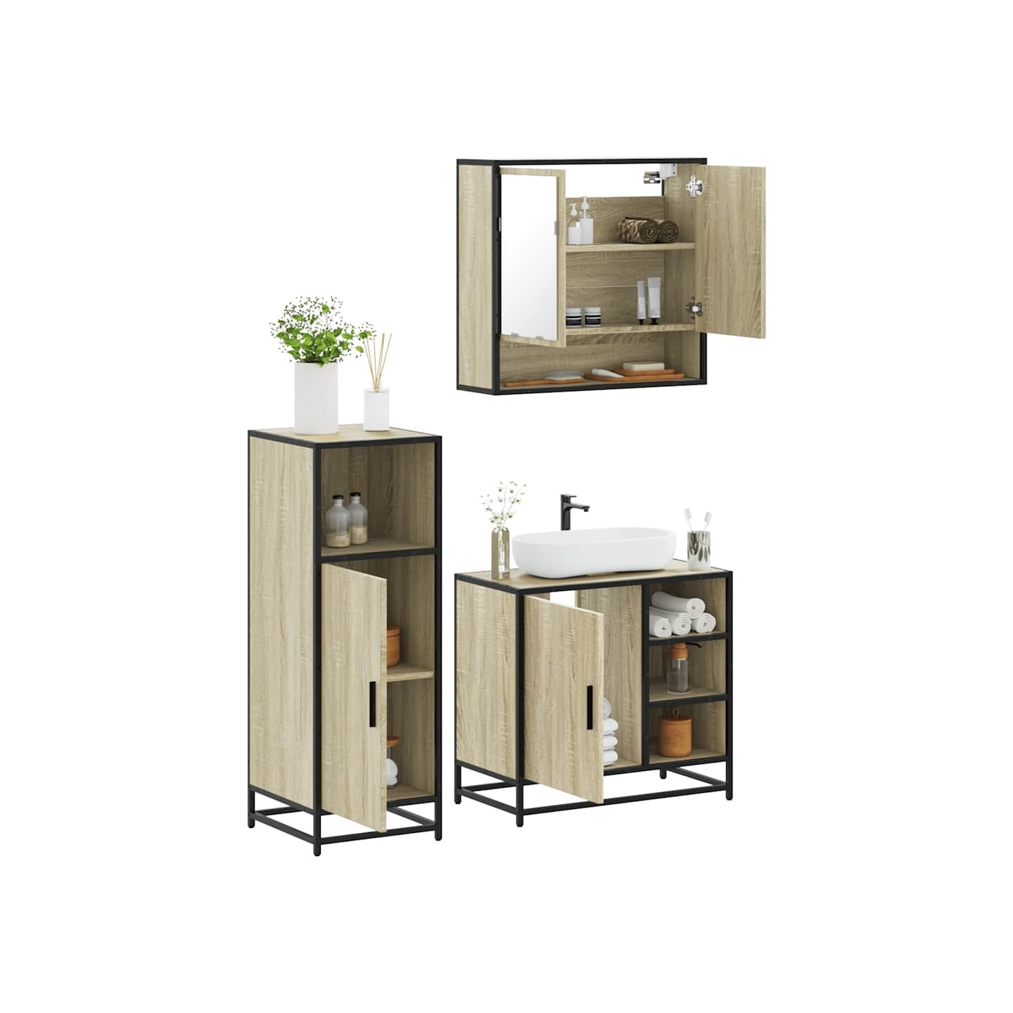Ensemble de meubles de salle de bain 3 pcs chêne sonoma
