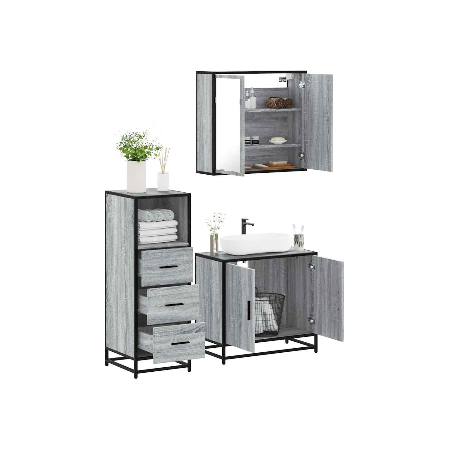 Ensemble de meubles de salle de bain 3 pcs Sonoma gris