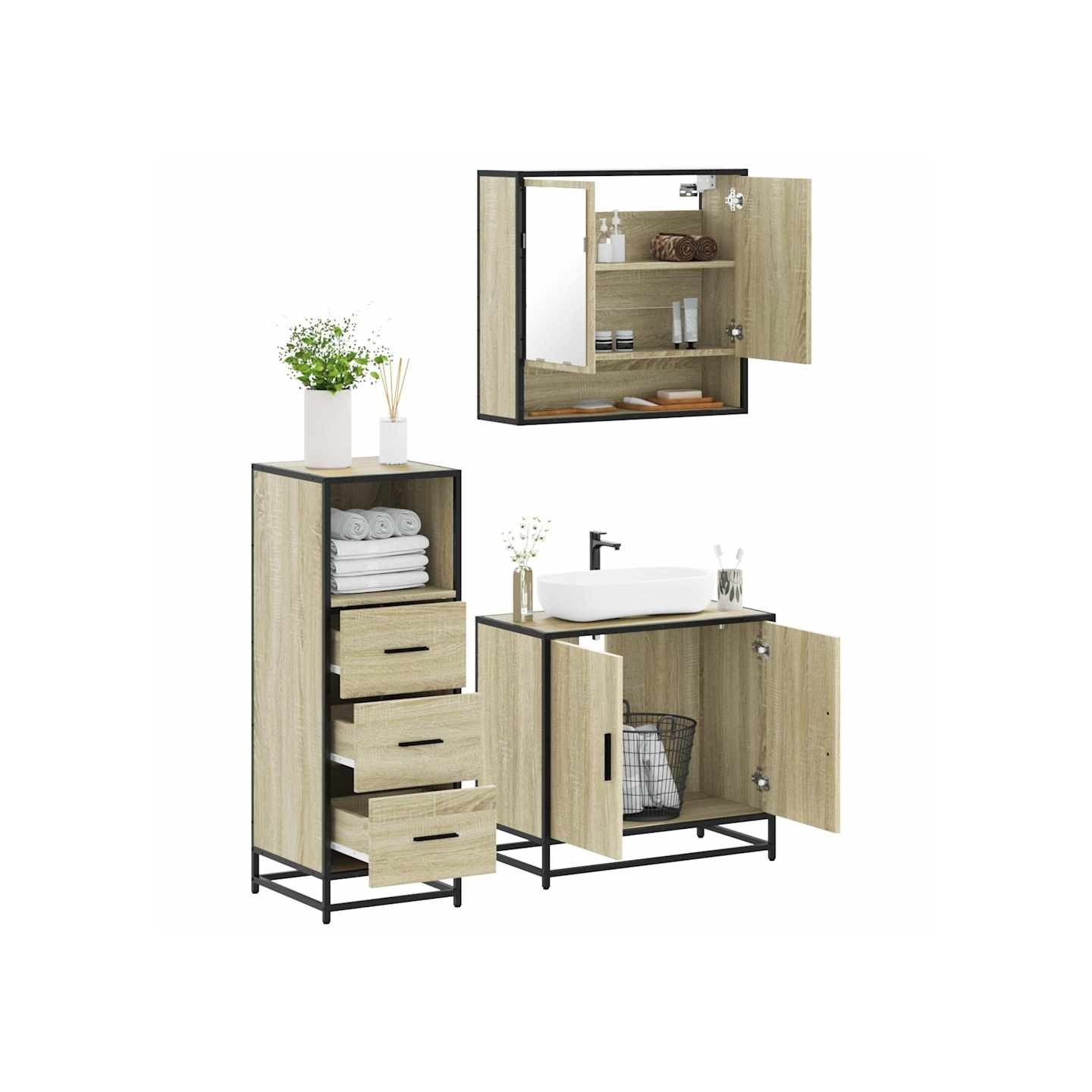 Ensemble de meubles de salle de bain 3 pcs chêne sonoma