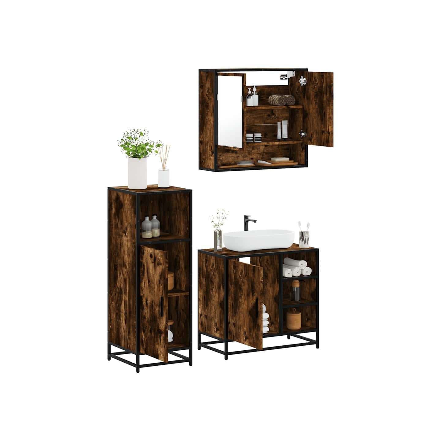 Ensemble de meubles de salle de bain 3 pcs Chêne fumé