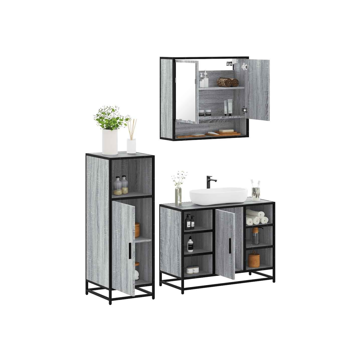 Ensemble de meubles de salle de bain 3 pcs Sonoma gris