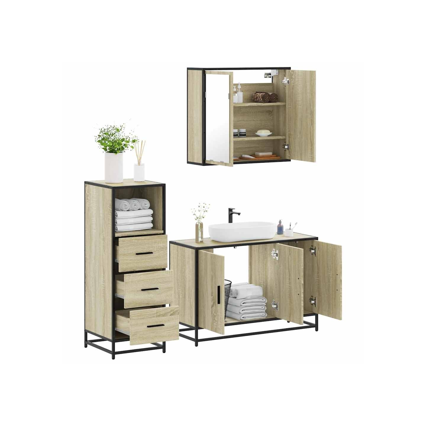 Ensemble de meubles de salle de bain 3 pcs chêne sonoma
